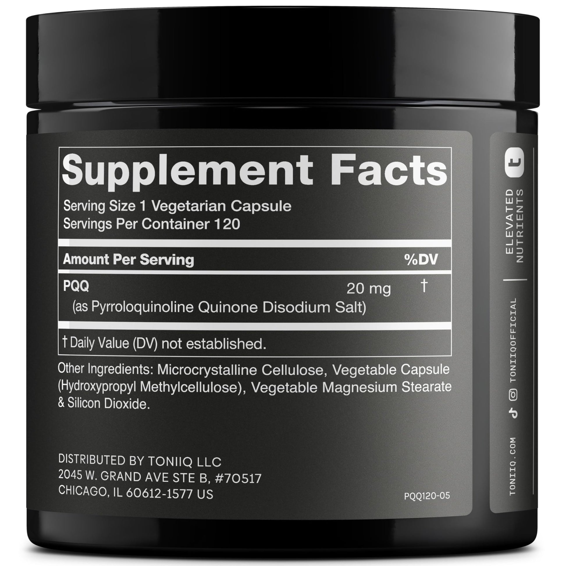 Toniiq 99%+ 20mg Supplement - Ultra High Purity PQQ 20mg Concentrated Formula - PQQ 20 mg 120 Capsules - Pyrroloquinoline Quinone Supplement - 1 Capsule Serving - Vegetarian Capsules - OzHealthStandard