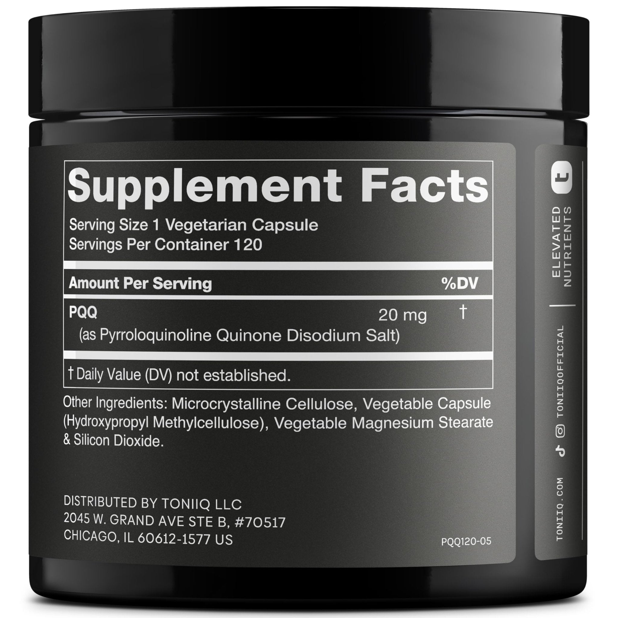 Toniiq 99%+ 20mg Supplement - Ultra High Purity PQQ 20mg Concentrated Formula - PQQ 20 mg 120 Capsules - Pyrroloquinoline Quinone Supplement - 1 Capsule Serving - Vegetarian Capsules - OzHealthStandard