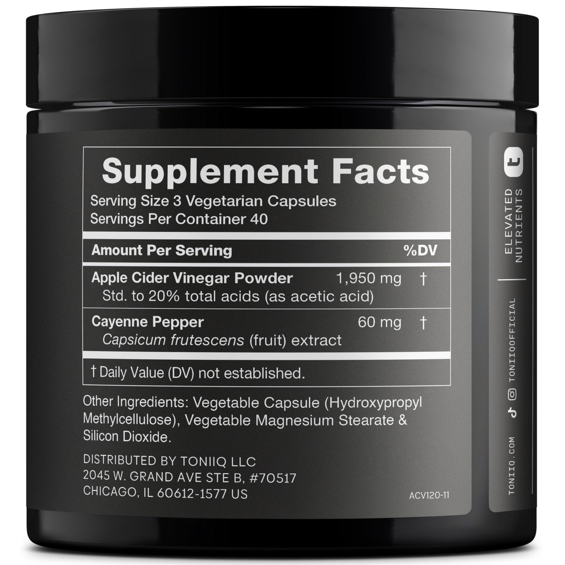 Toniiq Apple Cider Vinegar Capsules - Ultra High Potency 2,010mg Formula with 20% Acetic Acid & Cayenne Pepper - Made with The Mother - Third-Party Lab Tested - 120 Capsules - OzHealthStandard