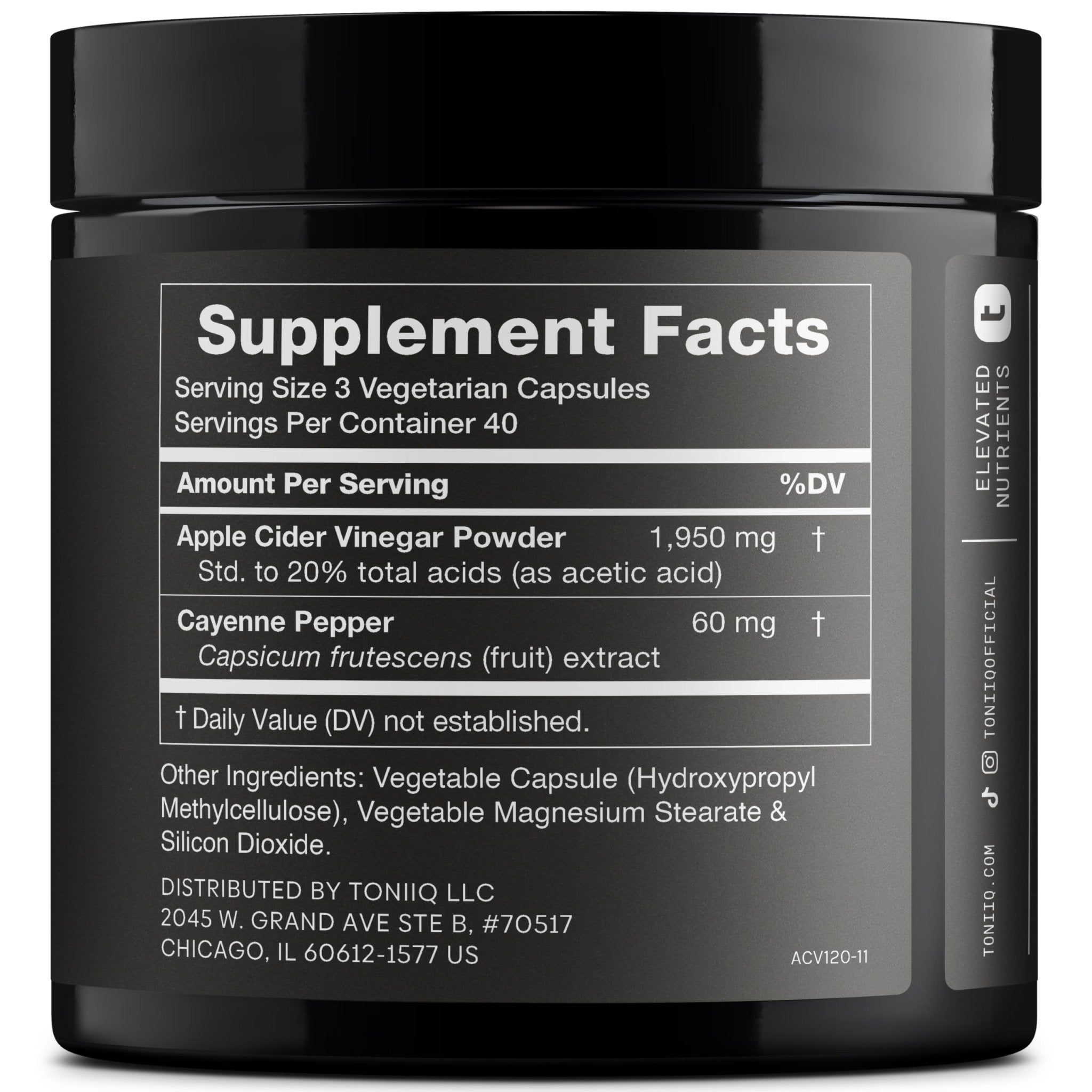 Toniiq Apple Cider Vinegar Capsules - Ultra High Potency 2,010mg Formula with 20% Acetic Acid & Cayenne Pepper - Made with The Mother - Third-Party Lab Tested - 120 Capsules - OzHealthStandard