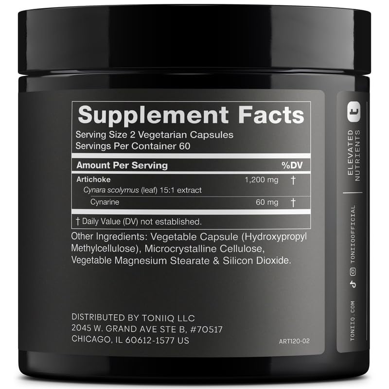 Toniiq Artichoke Extract 15:1 – with 5% Cynarin (60 mg) – 120 Vegan Capsules – Liver & Digestive Support - Lab Tested - Non-GMO - OzHealthStandard