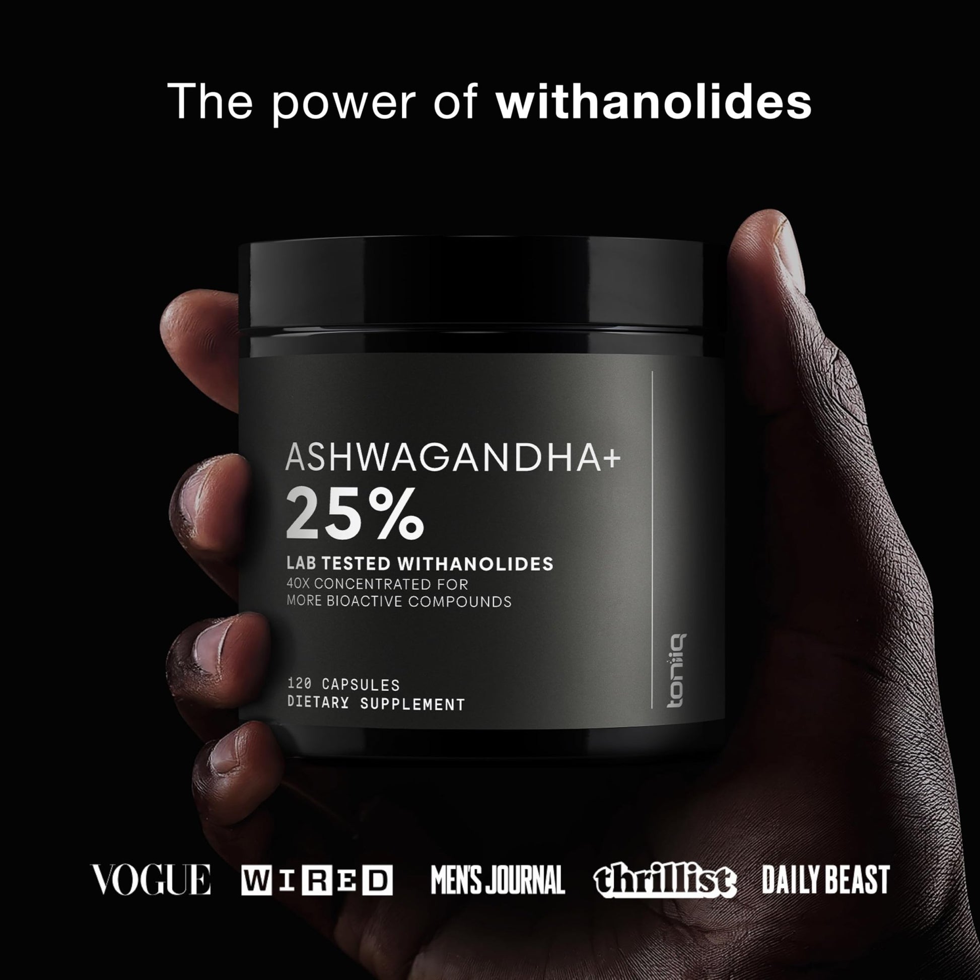Toniiq Ashwagandha – 40:1 Concentrated Extract – 25% Withanolides – Wild Harvested in India – Highly Bioavailable with Black Pepper – Third-Party Tested – 120 Capsules - 1,300mg per Serving - OzHealthStandard