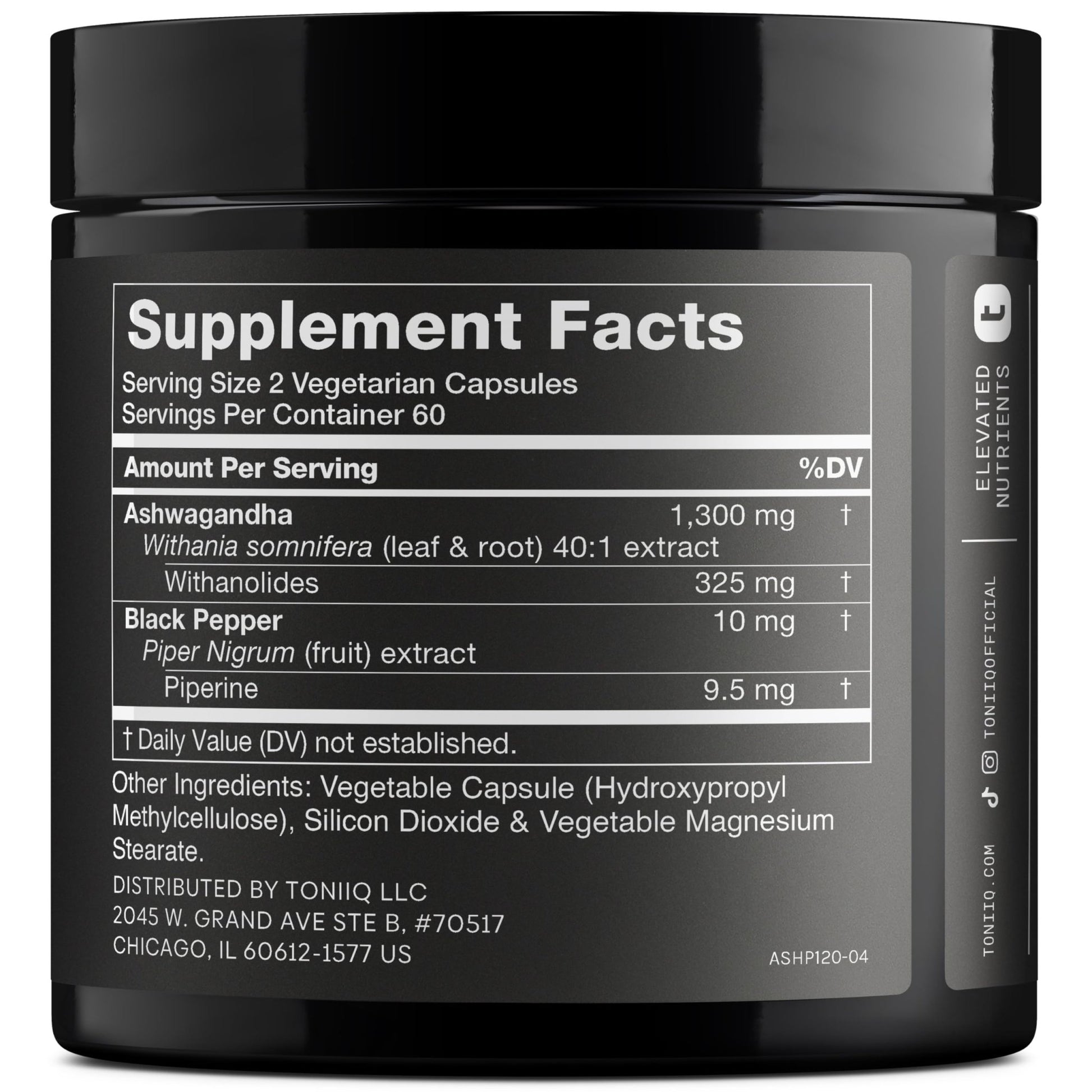 Toniiq Ashwagandha – 40:1 Concentrated Extract – 25% Withanolides – Wild Harvested in India – Highly Bioavailable with Black Pepper – Third-Party Tested – 120 Capsules - 1,300mg per Serving - OzHealthStandard