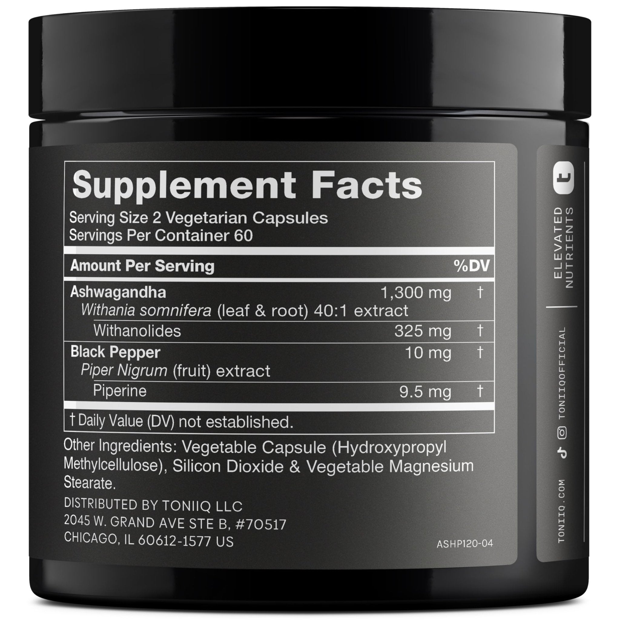 Toniiq Ashwagandha – 40:1 Concentrated Extract – 25% Withanolides – Wild Harvested in India – Highly Bioavailable with Black Pepper – Third-Party Tested – 120 Capsules - 1,300mg per Serving - OzHealthStandard