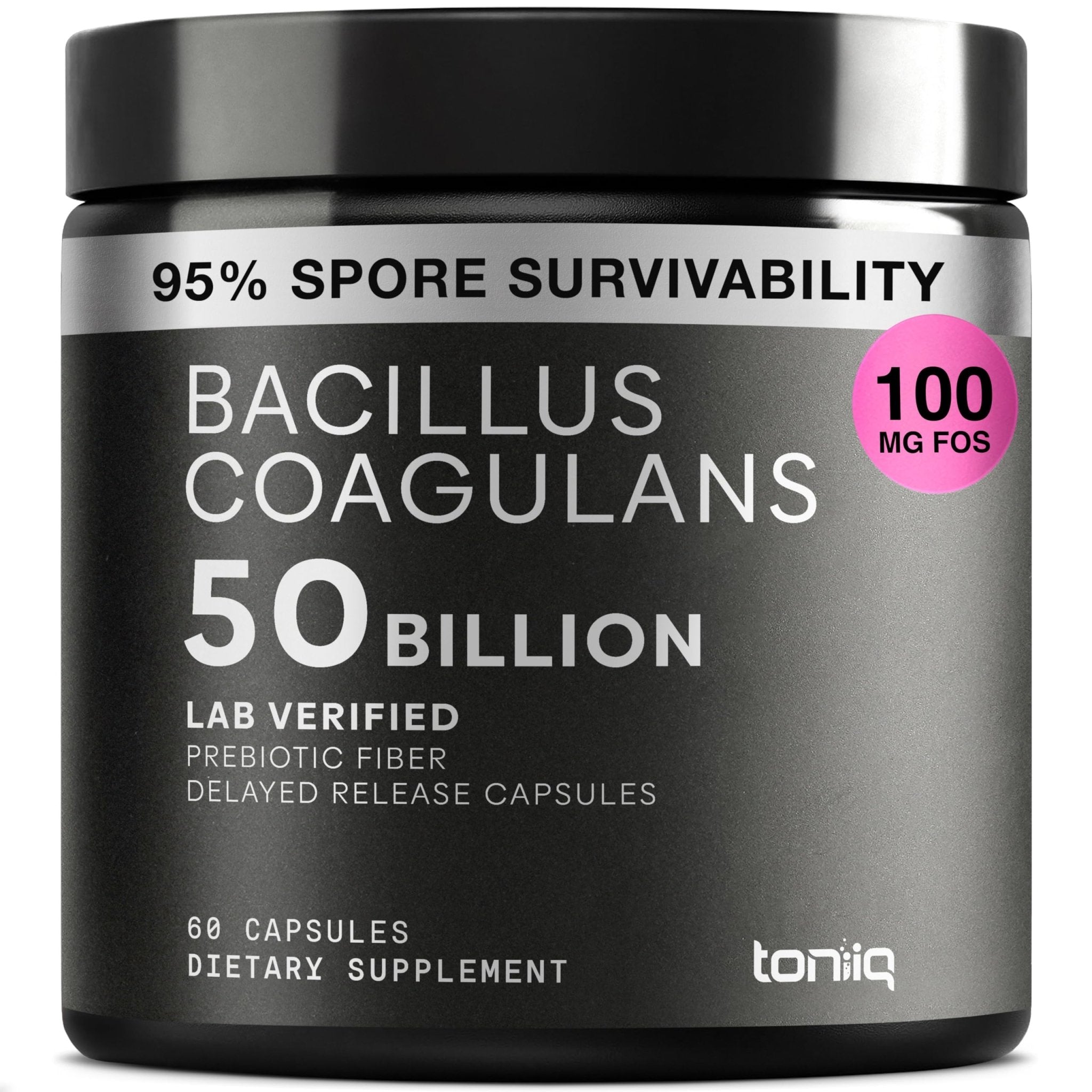 Toniiq Bacillus Coagulans Probiotic Supplement – Ultra High Strength 50 Billion CFU with FOS Prebiotic – Spore-Based Probiotic for Exceptional Stability – Third-Party Tested – 60 Capsules - OzHealthStandard