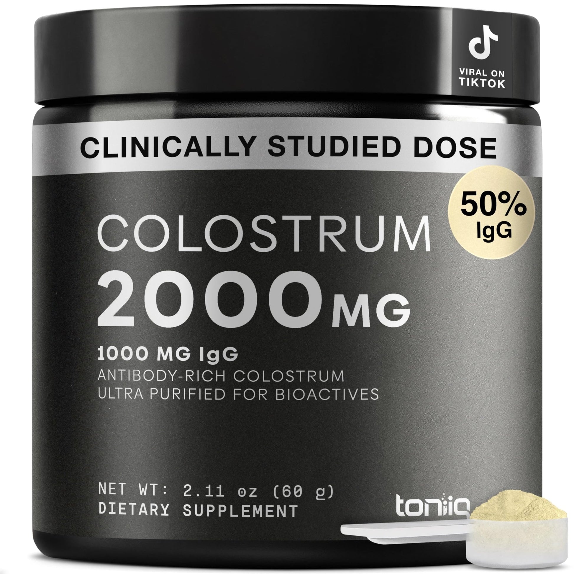 Toniiq Colostrum Powder – Ultra High Potency 50% IgG Concentrate – Farm-to-Jar Traceable French Colostrum – Microfiltered for Purity – Third-Party Lab Verified – 30 Servings - OzHealthStandard