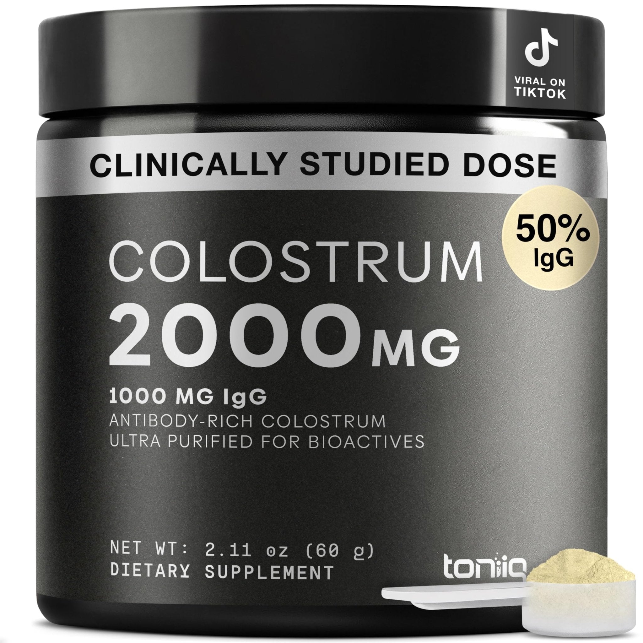 Toniiq Colostrum Powder – Ultra High Potency 50% IgG Concentrate – Farm-to-Jar Traceable French Colostrum – Microfiltered for Purity – Third-Party Lab Verified – 30 Servings - OzHealthStandard