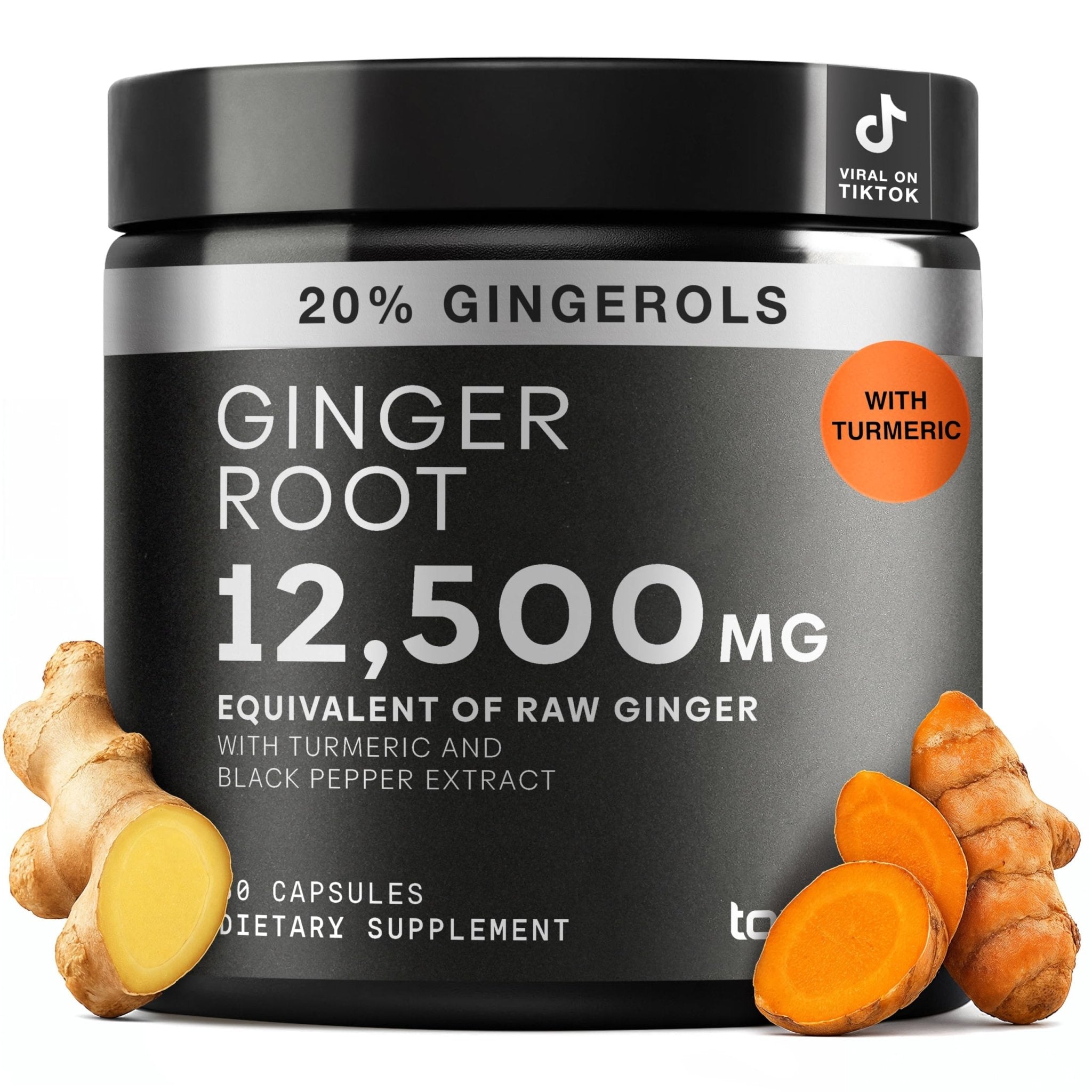 Toniiq Ginger Root Capsules – Ultra High Potency 25:1 Extract with 20% Gingerols – with Curcumin & Black Pepper for Synergy – Lab Tested – 60 Capsules - OzHealthStandard