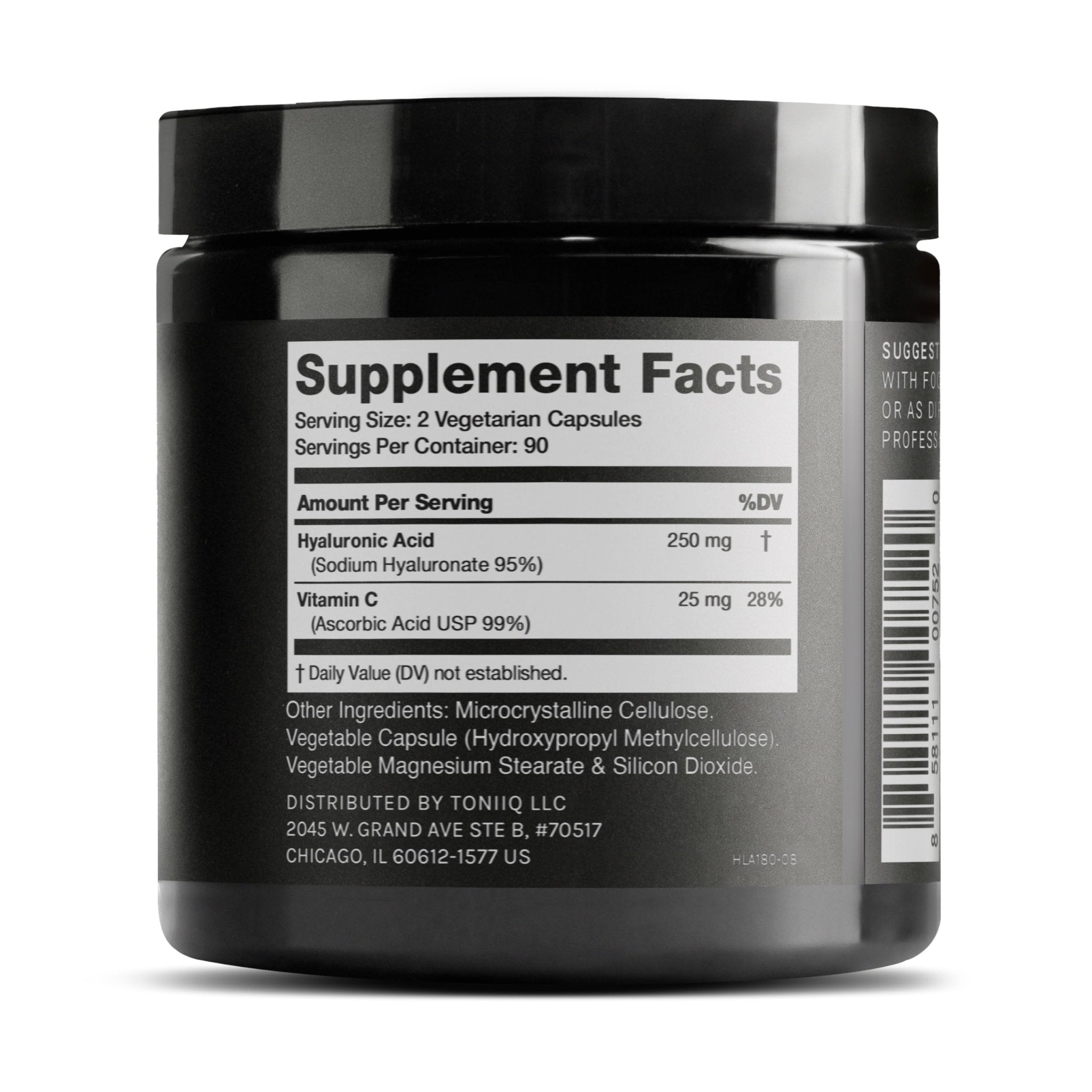 Toniiq Hyaluronic Acid Supplements – Lab Tested 95% Ultra High Purity – Fermented and Bioavailable with Vitamin C – Third Party Lab Tested – 180 Capsules - OzHealthStandard