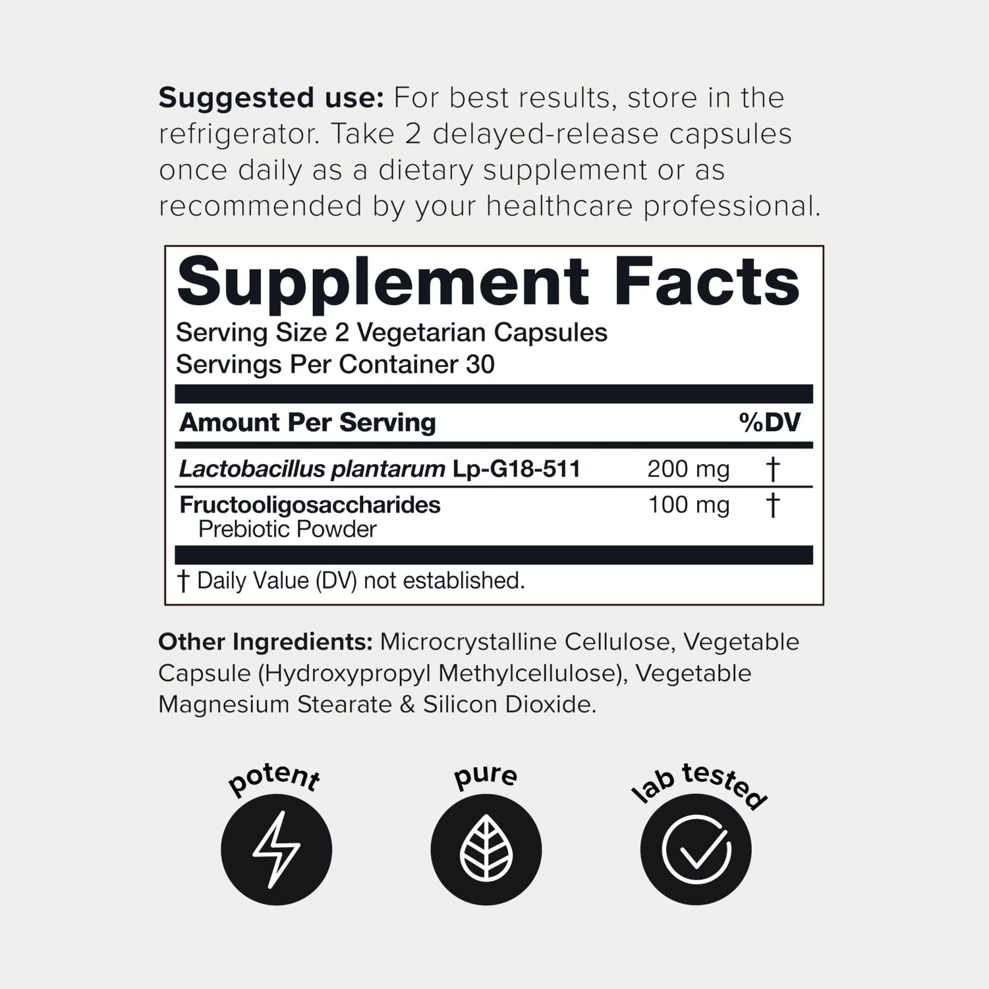 Toniiq Lactobacillus Plantarum – 100 Billion CFU High-Strength Single-Strain Probiotic with FOS – Delayed-Release Veggie Capsules – Third-Party Tested Potency – 60 Capsules - OzHealthStandard