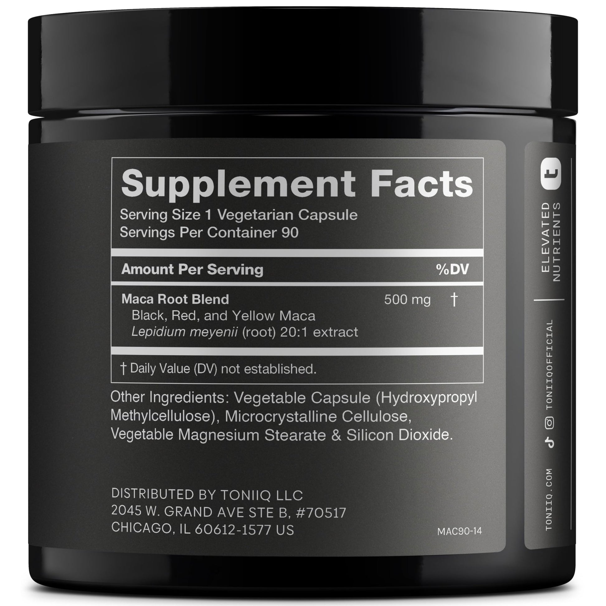 Toniiq Maca Root - Ultra High Potency 20:1 Extract - Black, Red and Yellow Maca Complex - Single Origin, Wildcrafted & Highly Concentrated - Third-Party Lab Tested - 90 Capsules - OzHealthStandard