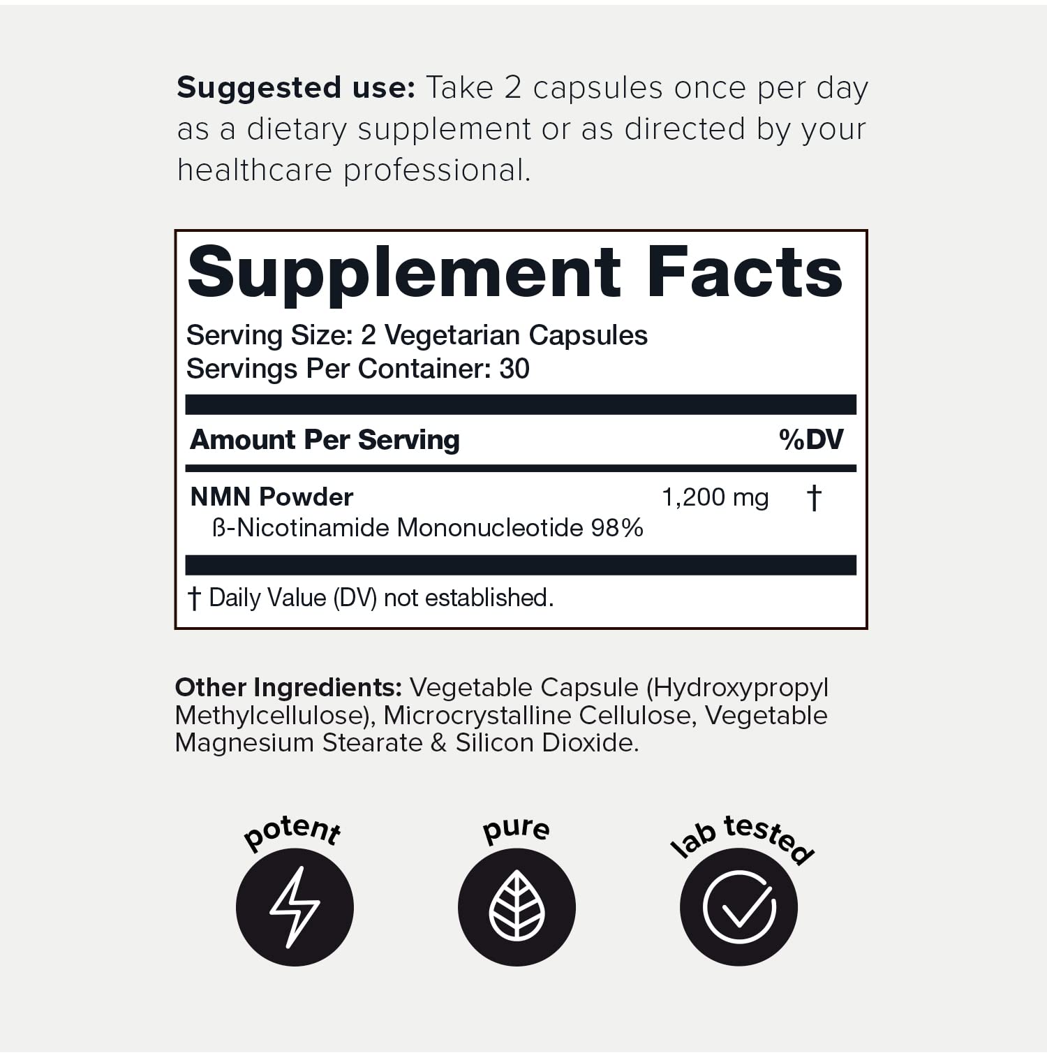 Toniiq NMN Supplement 1200mg - Third Party Tested Stabilized Capsules - 98% Highly Purified for NAD + - 60 Capsules Nicotinamide Mononucleotide Booster Supplement - OzHealthStandard