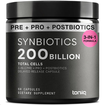Toniiq Prebiotics and Probiotics – 200B TFU with Postbiotics IMMUSE® & ButyraGen® – 30 Strains – Shelf-Stable Synbiotic Formula – Third-Party Tested – 60 Capsules - OzHealthStandard