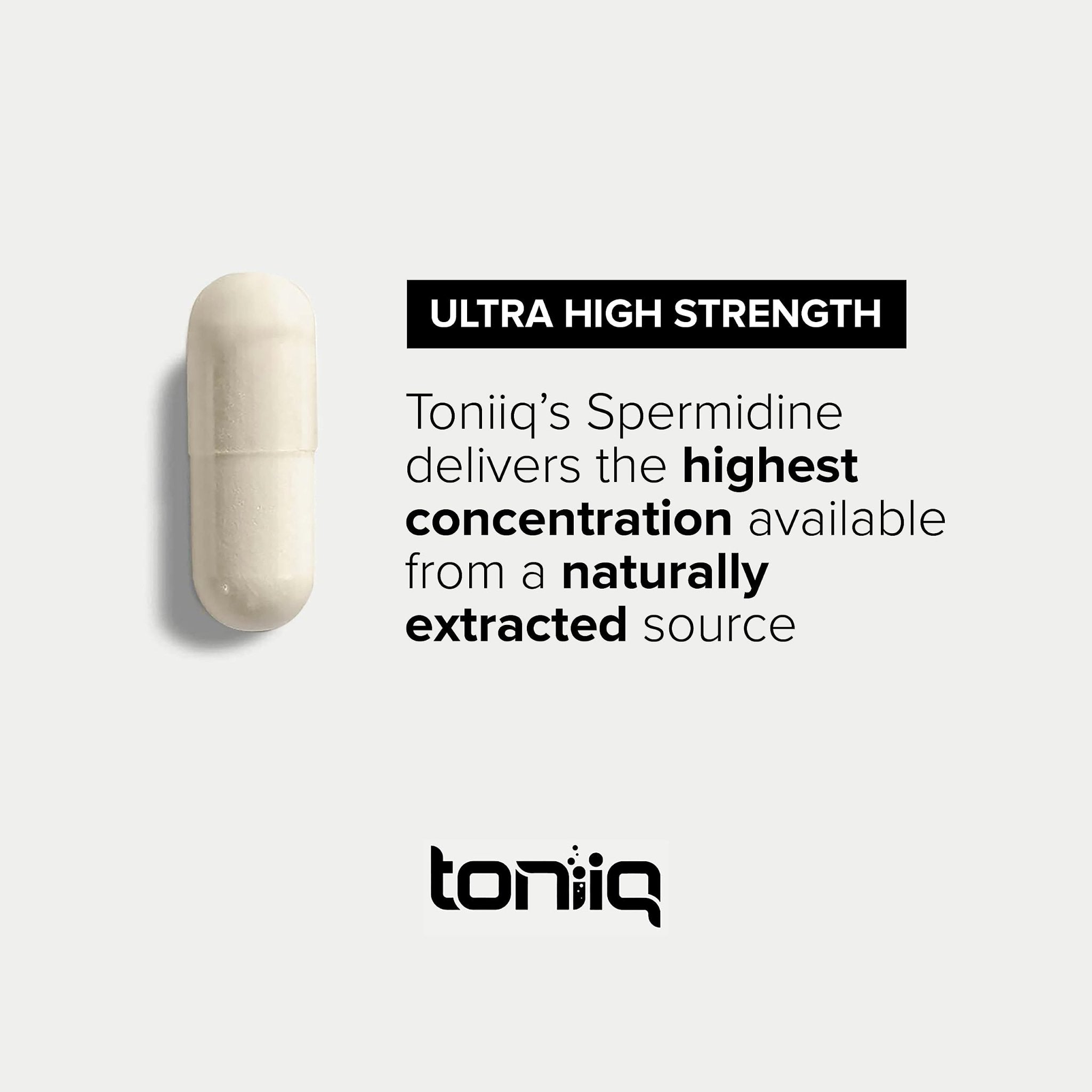Toniiq Ultra Concentrated 500mg Spermidine Supplements for Men and Women - Non-Synthetic Spermidine Standardized to No Less Than 1% - 5mg per Serving Rice Germ Extract - OzHealthStandard