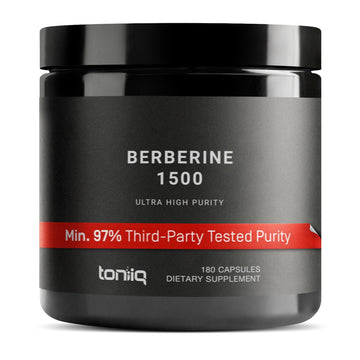 Toniiq Ultra High Strength Berberine HCl from The Himalayas - 100:1 Concentrated Extract - Lab-Tested 97% Berberine HCl - 180 Vegetarian Capsules, 1500 mg per Serving - OzHealthStandard
