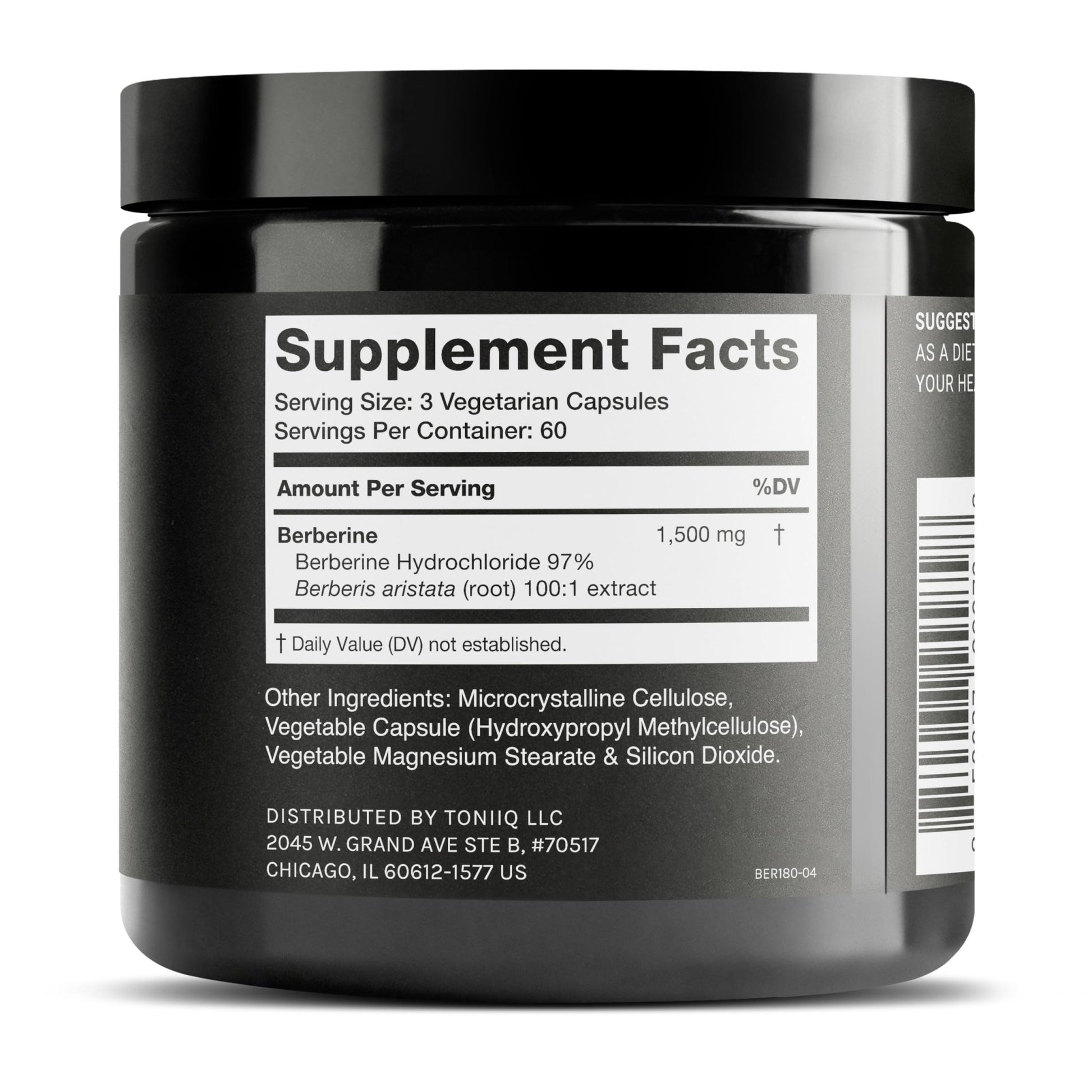 Toniiq Ultra High Strength Berberine HCl from The Himalayas - 100:1 Concentrated Extract - Lab-Tested 97% Berberine HCl - 180 Vegetarian Capsules, 1500 mg per Serving - OzHealthStandard