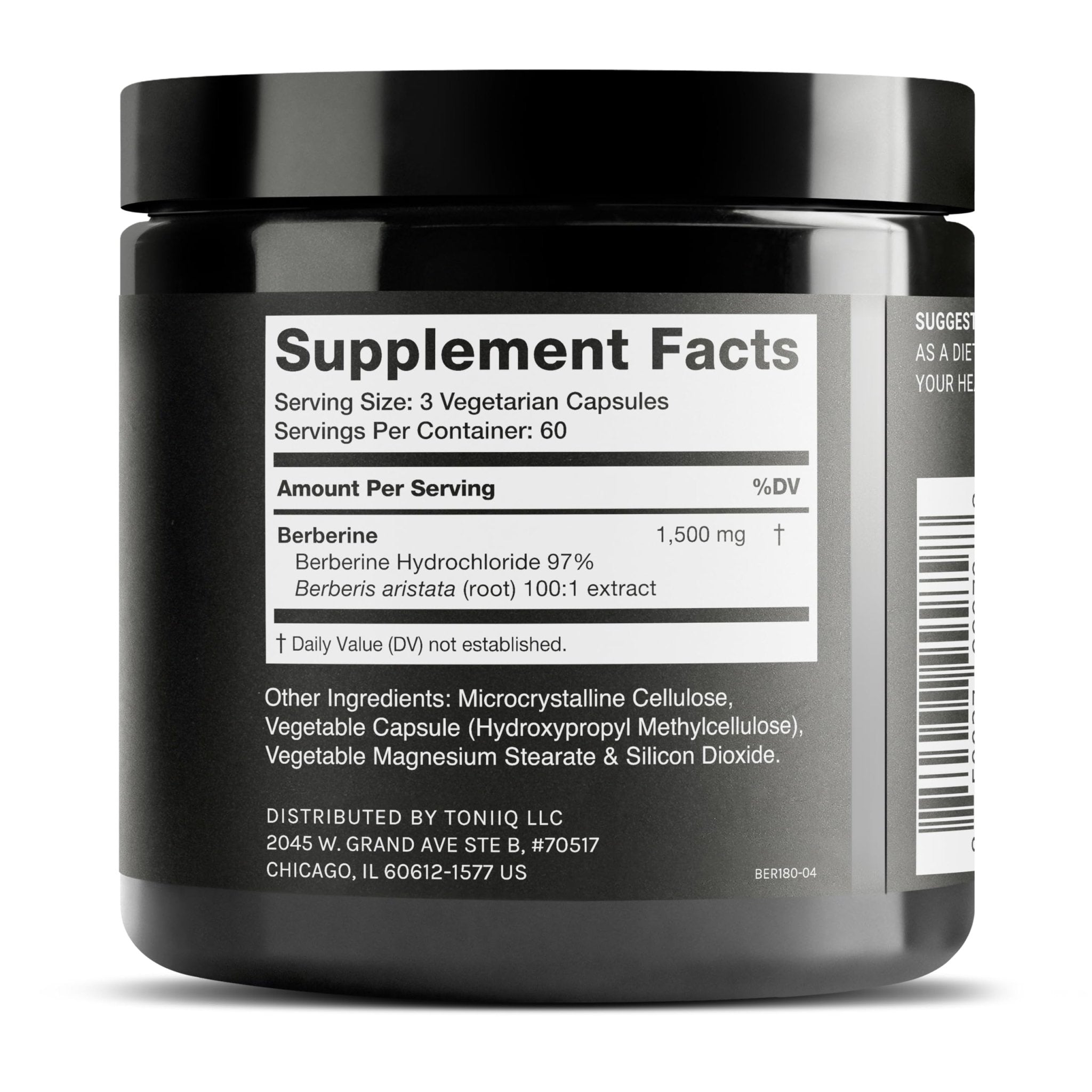 Toniiq Ultra High Strength Berberine HCl from The Himalayas - 100:1 Concentrated Extract - Lab-Tested 97% Berberine HCl - 180 Vegetarian Capsules, 1500 mg per Serving - OzHealthStandard