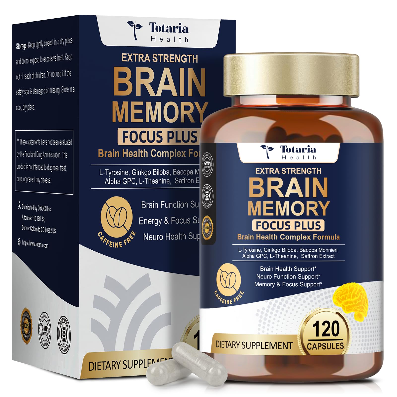 Totara Brain Supplements for Memory and Focus丨Non-Caffeinated Energy with L-Tyrosine, Alpha GPC, Ginkgo Biloba, Bacopa Monnieri, Saffron – Gluten Free, Non-GMO for Neuro & Brain Health (120 Counts) - OzHealthStandard