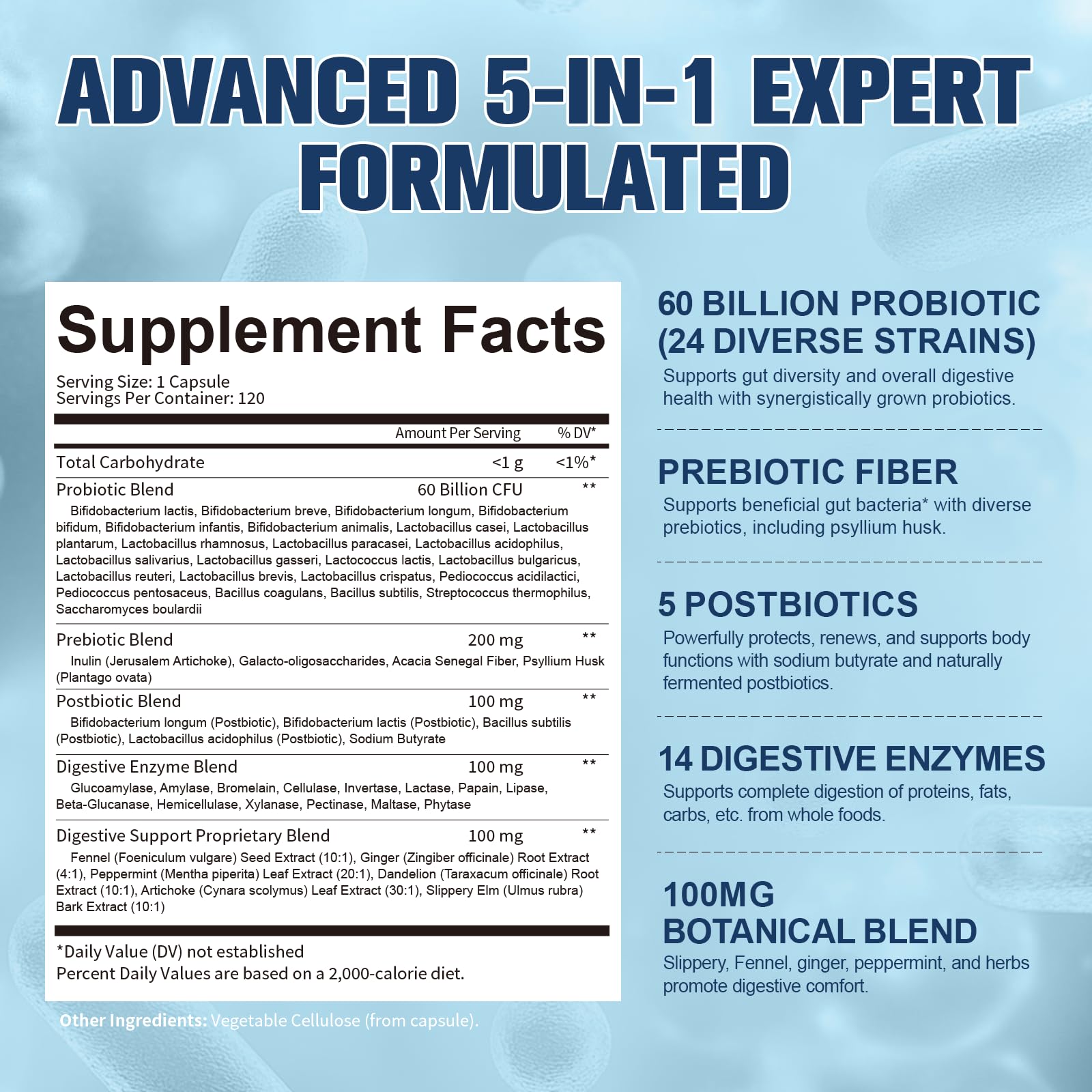 Totaria (2 Packs) 5-in-1 Probiotic Prebiotic & Postbiotic for Women Men, 60 Billion CFU 24 Strains w/Digestive Enzymes, Slippery Elm, Daily Complete Gut Health, Digestive & Immune Support - OzHealthStandard