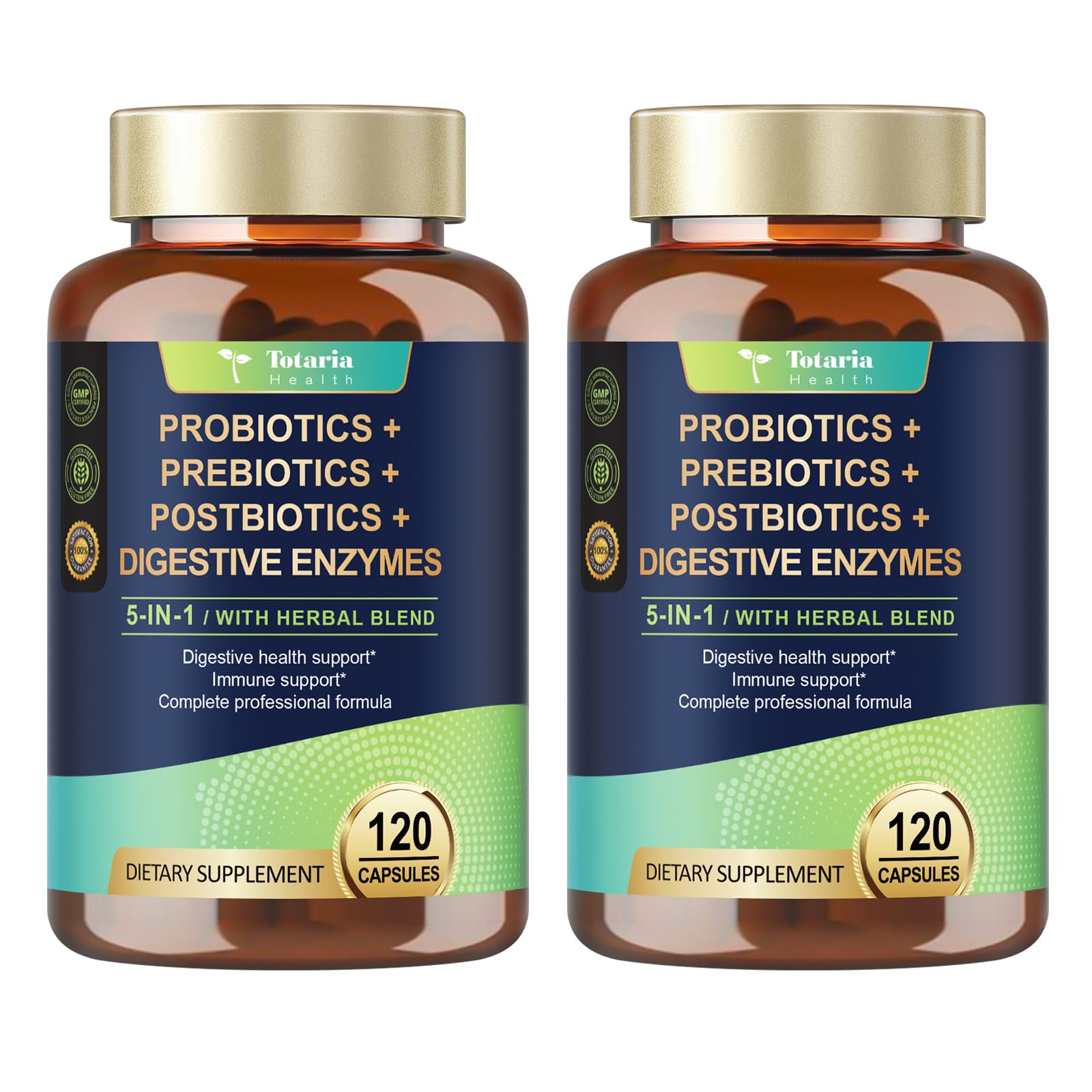 Totaria (2 Packs) 5-in-1 Probiotic Prebiotic & Postbiotic for Women Men, 60 Billion CFU 24 Strains w/Digestive Enzymes, Slippery Elm, Daily Complete Gut Health, Digestive & Immune Support - OzHealthStandard