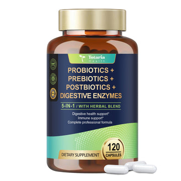 Totaria 5-in-1 Probiotic Prebiotic & Postbiotic for Women Men, 60 Billion CFU 24 Strains w/Digestive Enzymes, Prebiotic Fiber, Slippery Elm - OzHealthStandard