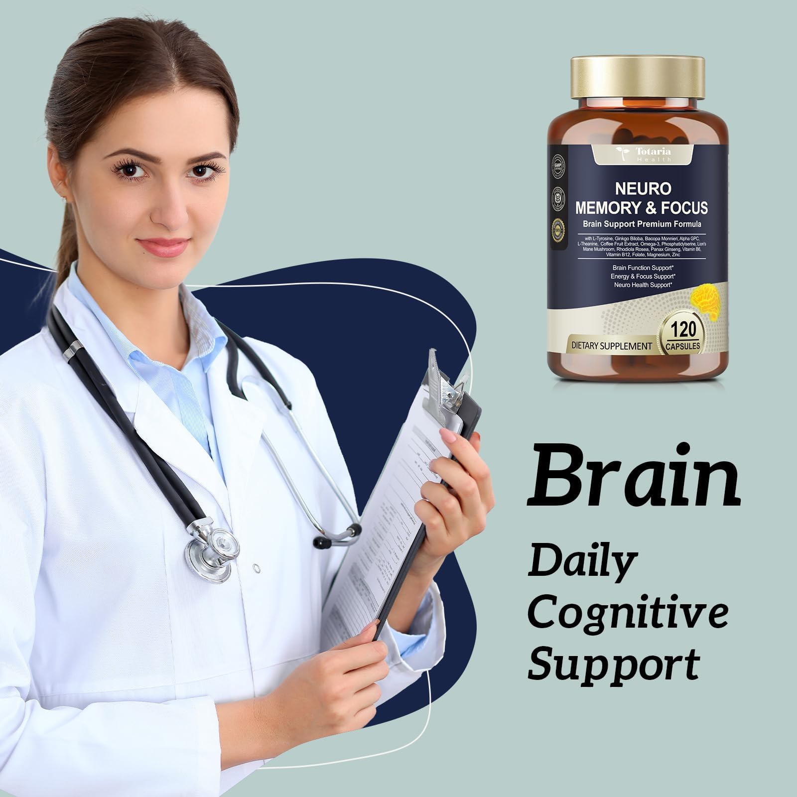Totaria C-ognitive with Caffeine Pills, L-Tyrosine, Alpha GPC, Ginkgo Biloba, Bacopa Monnieri Brain Supplement for Memory and Focus, Brain Nootropic Support - Non-GMO, Gluten Free (2 Packs) - OzHealthStandard