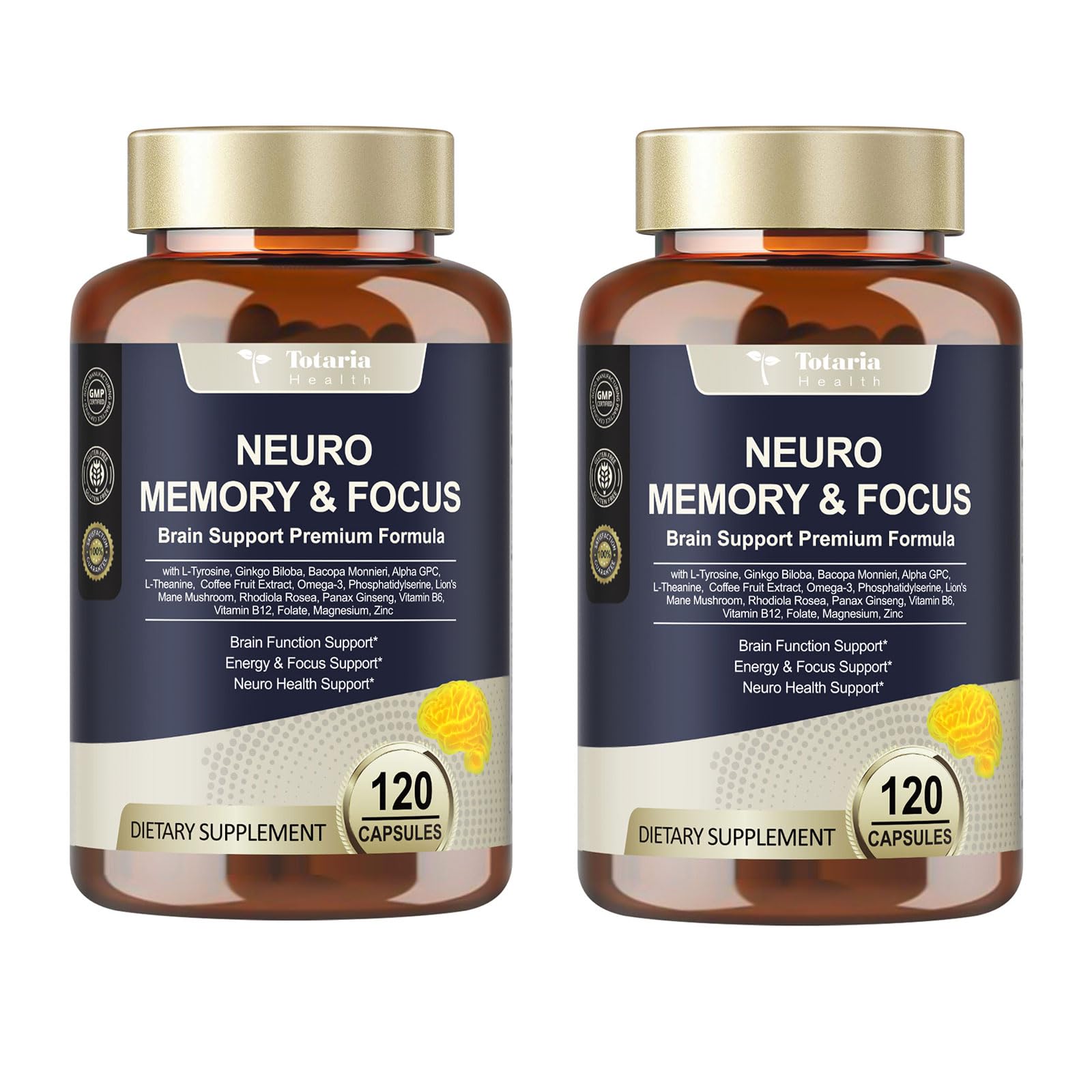 Totaria C-ognitive with Caffeine Pills, L-Tyrosine, Alpha GPC, Ginkgo Biloba, Bacopa Monnieri Brain Supplement for Memory and Focus, Brain Nootropic Support - Non-GMO, Gluten Free (2 Packs) - OzHealthStandard