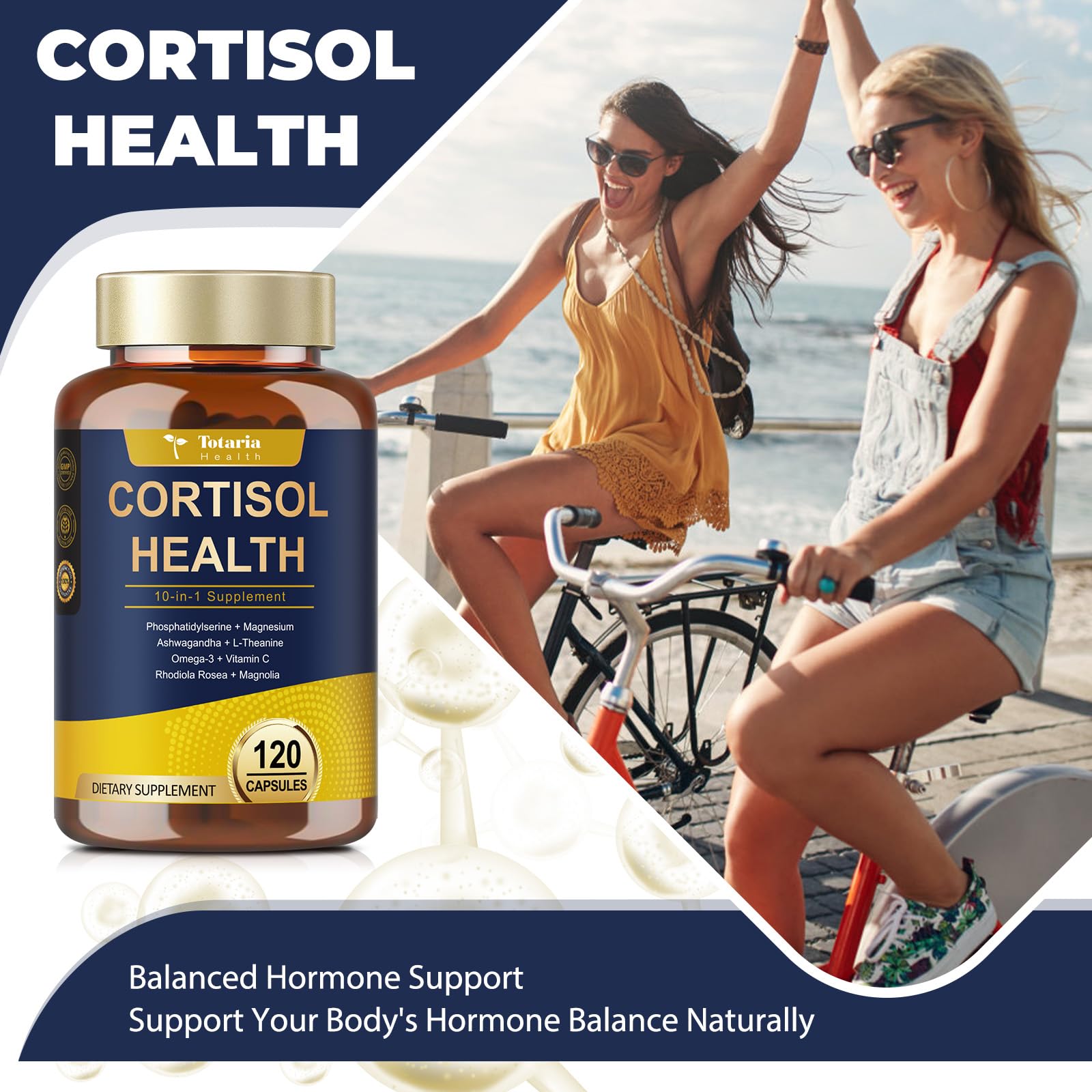Totaria Cortisol Supplement with Ashwagandha,Magnesium,Rhodiola Rosea,L Theanine,Hormone Balance for Women 120 Vegan Capsules (Pack of 1) - OzHealthStandard