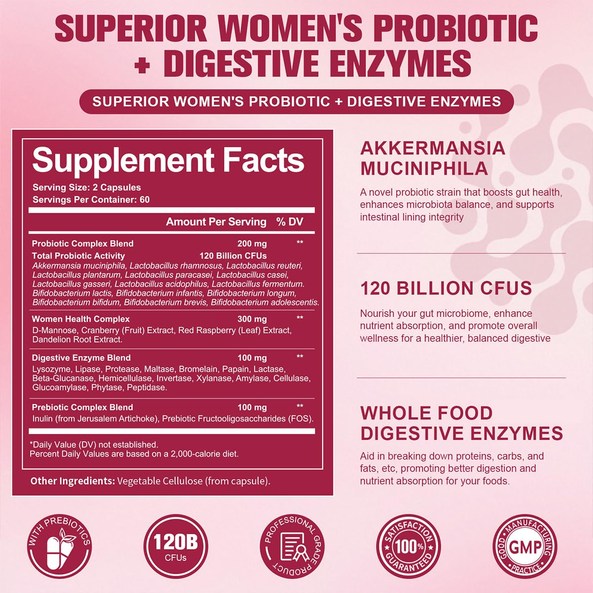 Totaria Probiotics for Women, 120 Billion Women Probiotic, with Akkermansia, Digestive Enzymes & Prebiotics, Cranberry, D-Mannose, for Gut, Vaginal, Urinary - OzHealthStandard