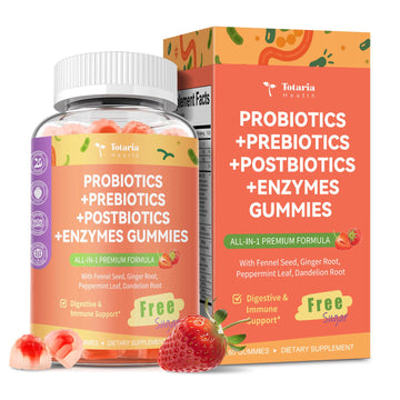 Totaria Sugar Free 5-in-1 Probiotic Prebiotic Postbiotic Gummy, 36 Strains Probiotics for Women Men with Digestive Enzymes, Peppermint, Complete Immune, - OzHealthStandard
