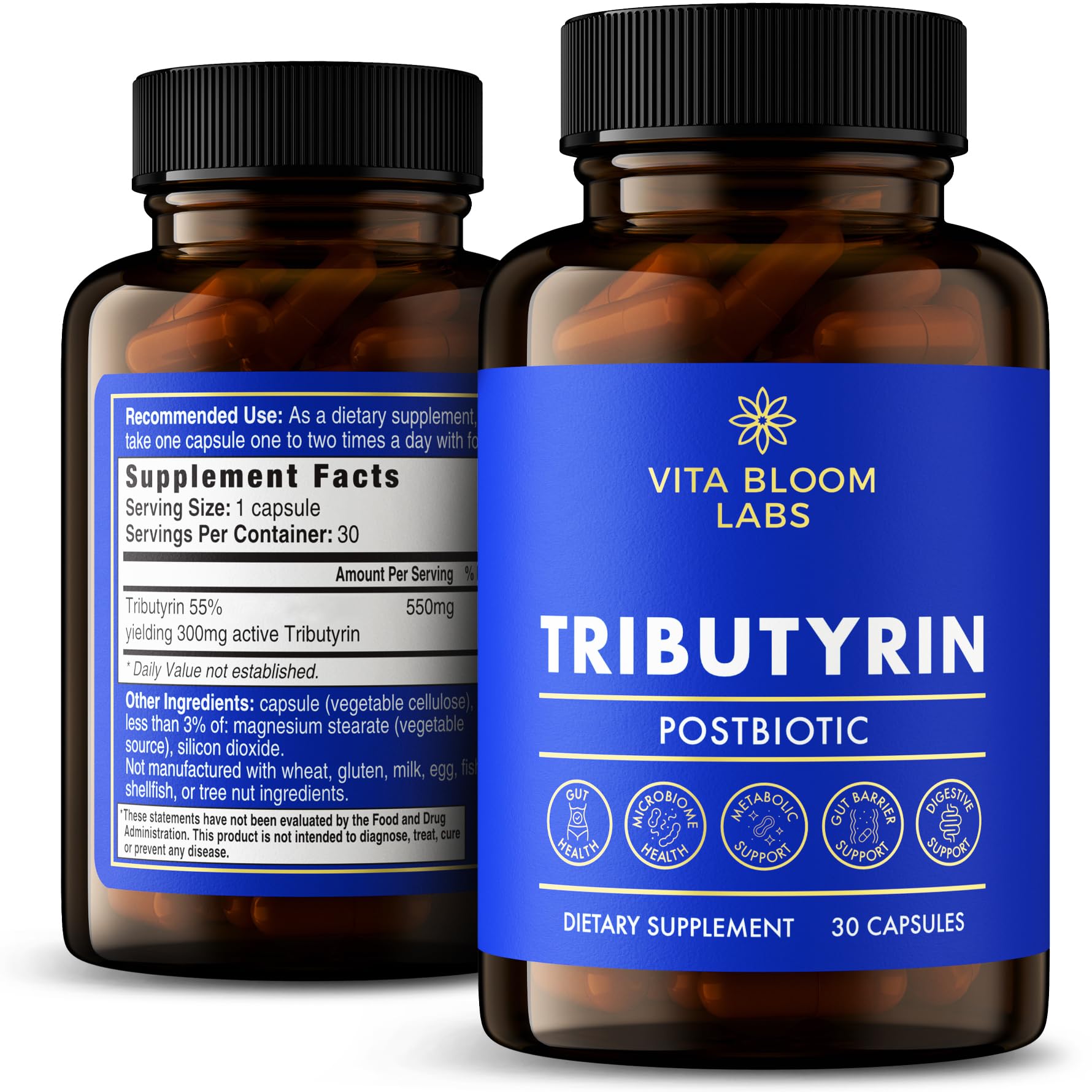 Tributyrin Supplement - Better Delivery & More Effective than Sodium Butyrate - Gut Health & Digestive Support - 3-in-1 Butyrate Postbiotics for Leaky Gut & Gut Barrier Support - 30 Capsules - OzHealthStandard