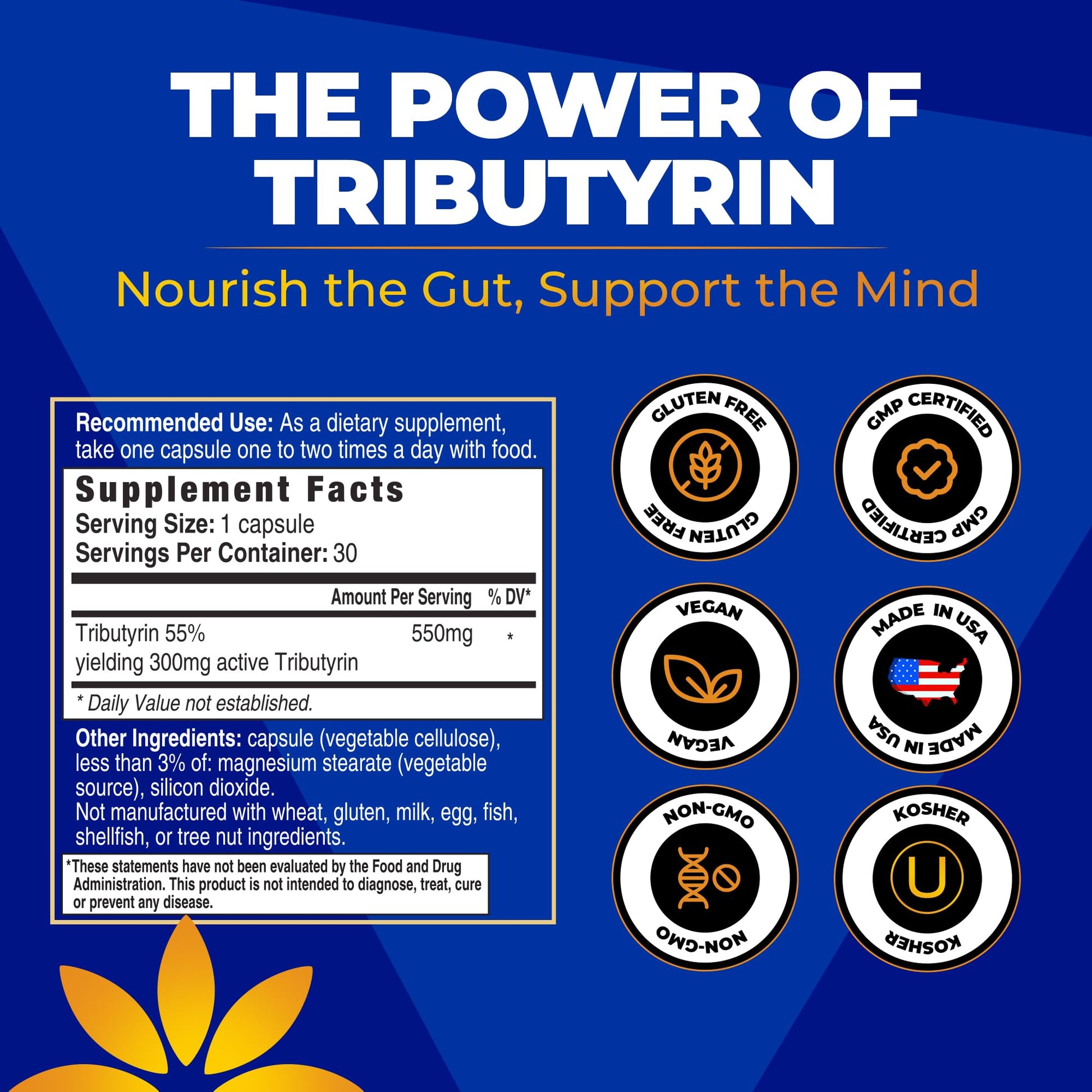 Tributyrin Supplement - Better Delivery & More Effective than Sodium Butyrate - Gut Health & Digestive Support - 3-in-1 Butyrate Postbiotics for Leaky Gut & Gut Barrier Support - 30 Capsules - OzHealthStandard