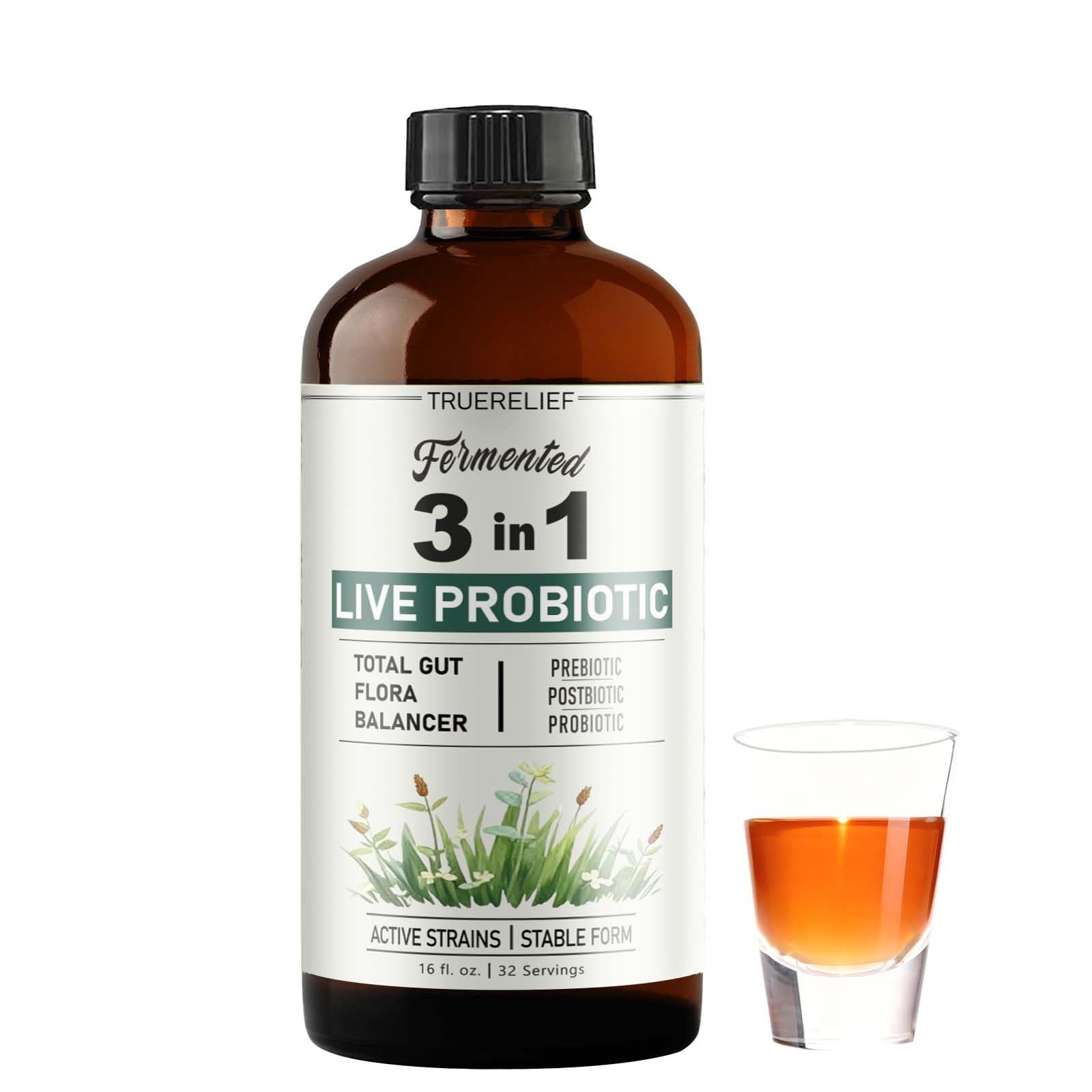 TRUERELIEF Women's Daily Probiotic + Prebiotic + Postbiotic Liquid, 3-in-1 for Gut Health, 10 Strains & 18 Fermented Herbs (1) - OzHealthStandard