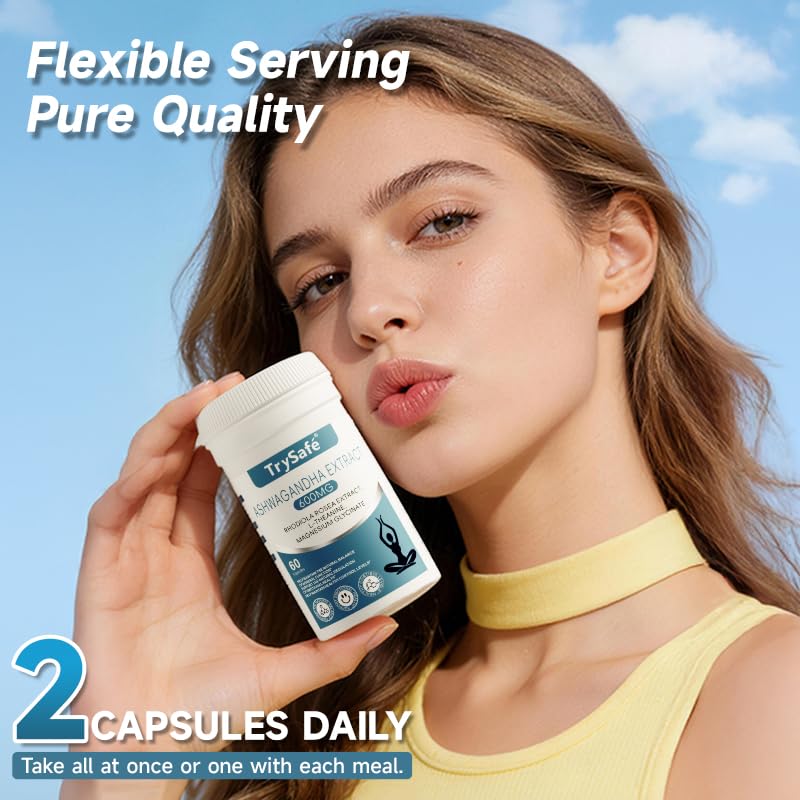TrySafe 1100MG Cortisol Supplements for Women and Man with 600MG Ashwagandha, 200MG Rhodiola Rosea, 200MG L-Theanine, 100MG Magnesium Glycinate | for Healthy Stress Response*, Mood* - OzHealthStandard