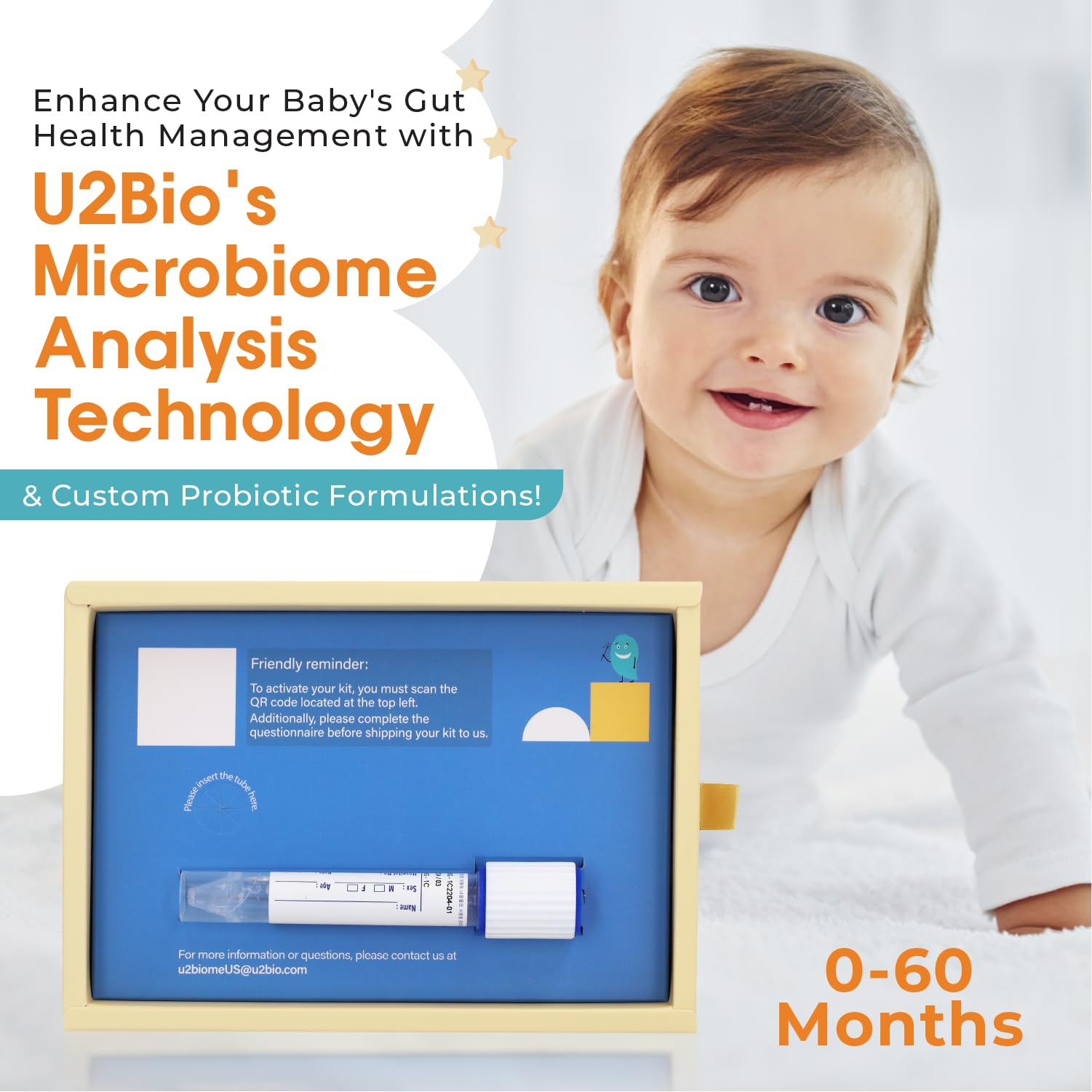 U2Biome Bebe Baby Gut Microbiome Test Kit, at-Home Collection Kit, Health Indicators for Growth & Development & Allergy, Personalized Report & Probiotics Recommendations, from 0 to 60 Months - OzHealthStandard