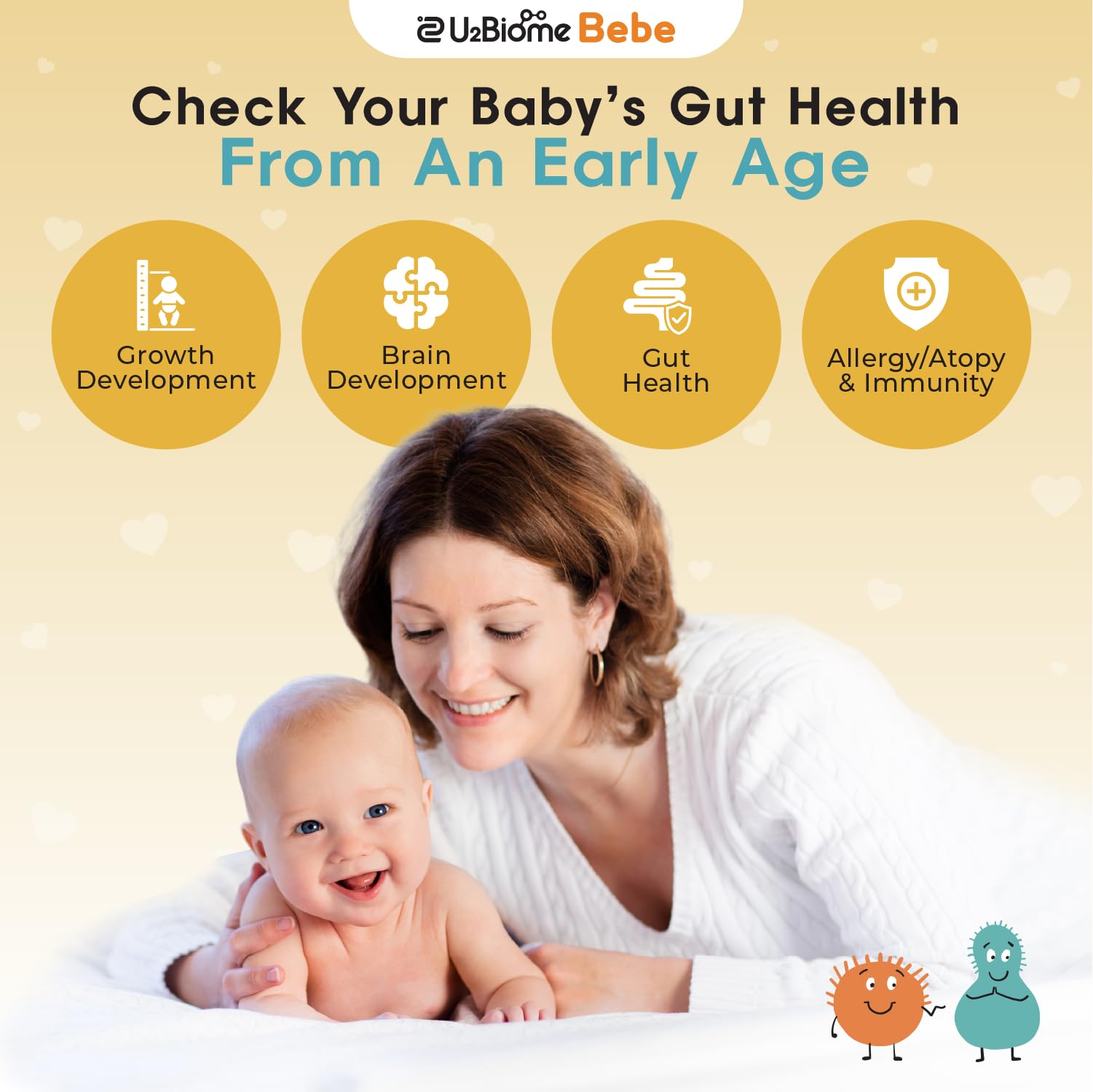 U2Biome Bebe Baby Gut Microbiome Test Kit, at-Home Collection Kit, Health Indicators for Growth & Development & Allergy, Personalized Report & Probiotics Recommendations, from 0 to 60 Months - OzHealthStandard