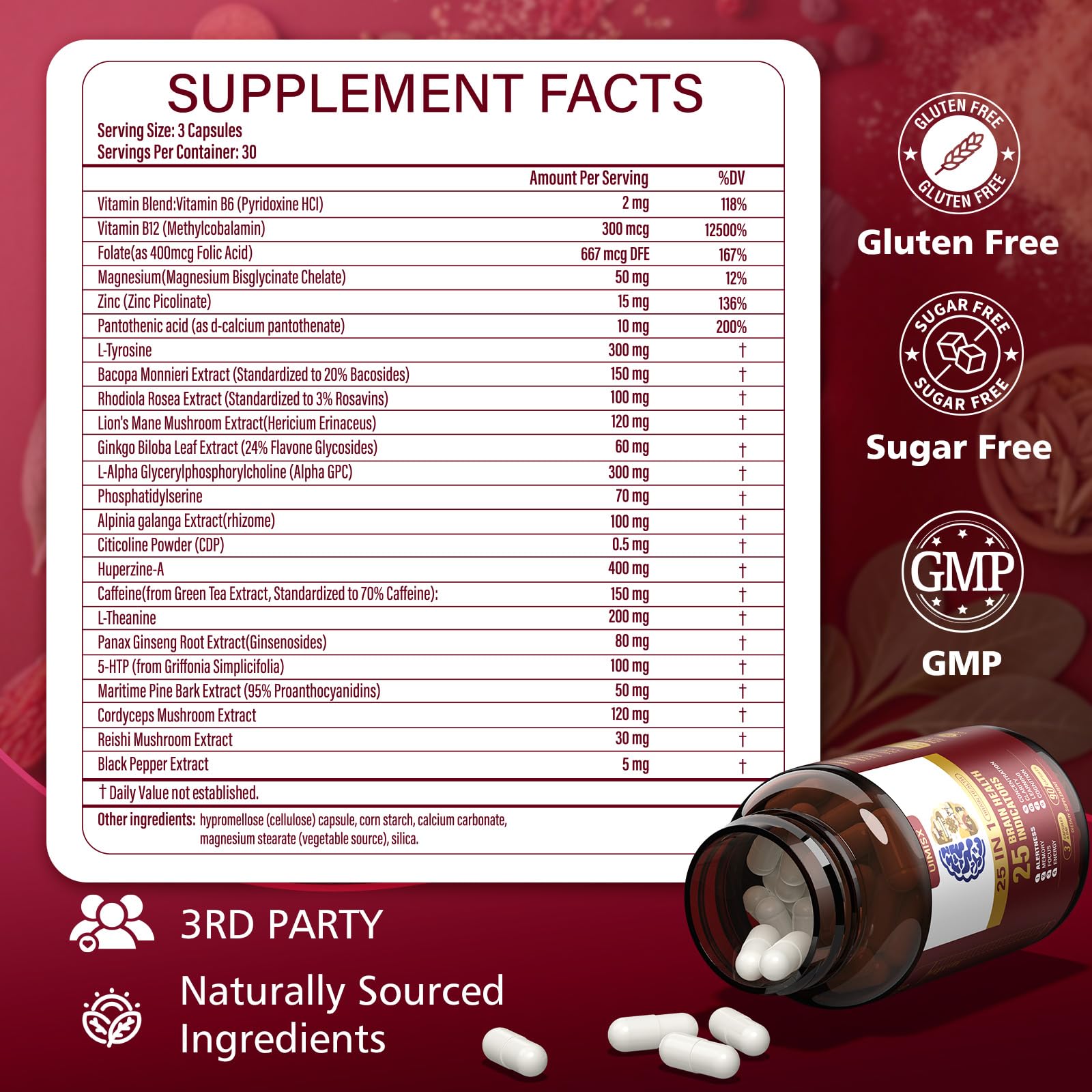 UIMISX Brain Supplement for Mental Alertness, Memory, Focus & Energy, Alpha GPC, Huperzine-A, L-Tyrosine, Phosphatidylserine, Vitamins B6 B12, High Absorption, 90 Capsules - OzHealthStandard