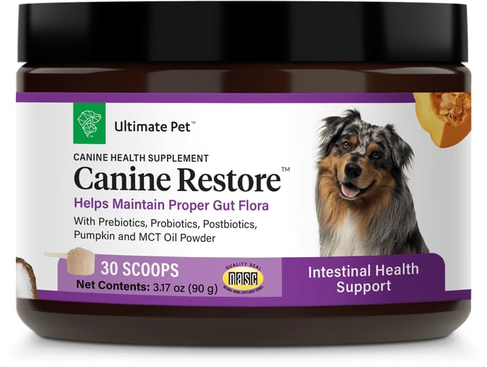 Ultimate Pet Nutrition Canine Restore, Gut Health Supplement with Prebiotics, Probiotics, & Postbiotics for Digestive Health & Immunity Support, Vet Formulated Powder Food Topper - OzHealthStandard