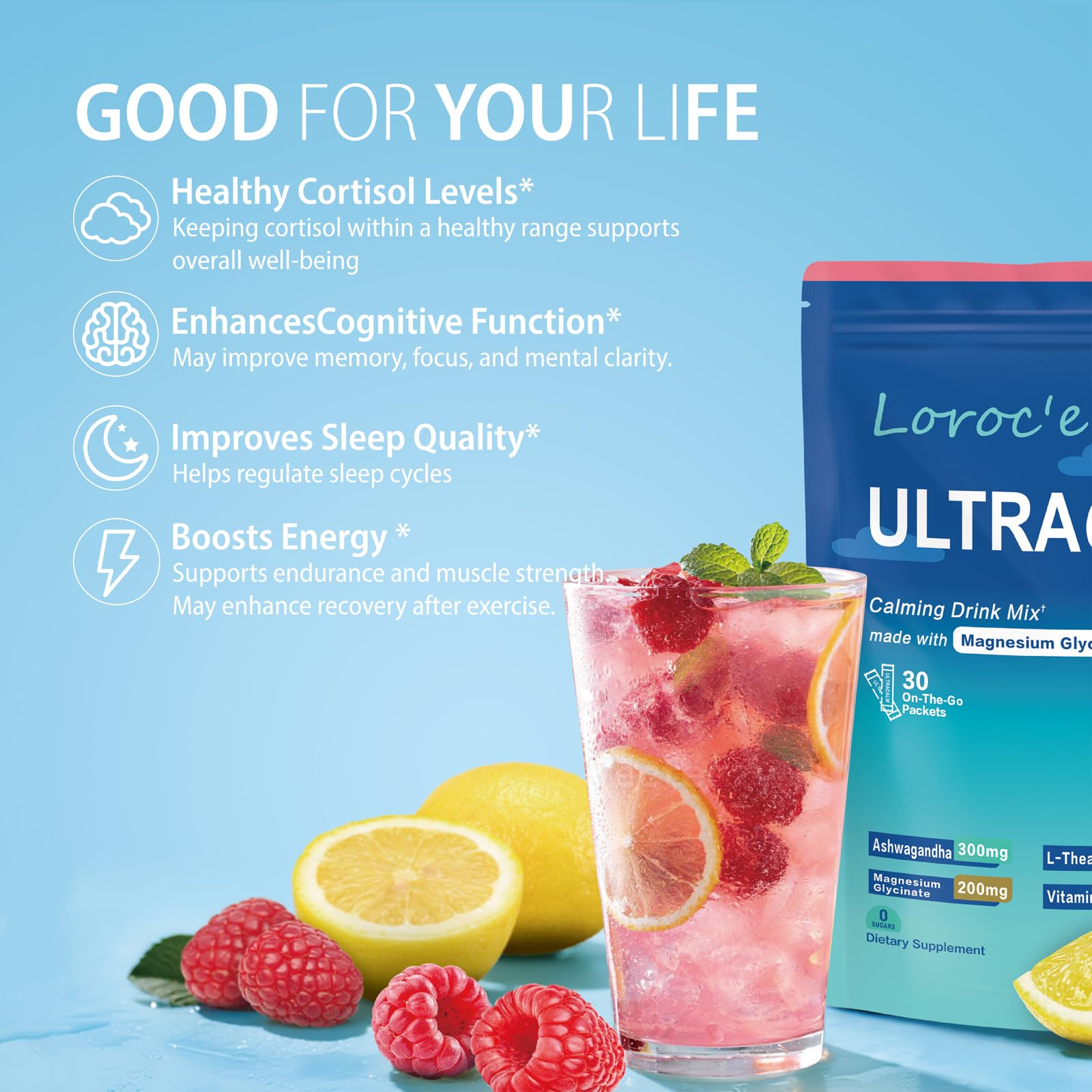 UltraCalm Super Cortisol Drink with Magnesium Glycinate, Ashwagandha, L-Theanine, Vitamin D3, Magnesium Powder for Sleep & Stress Relief - OzHealthStandard