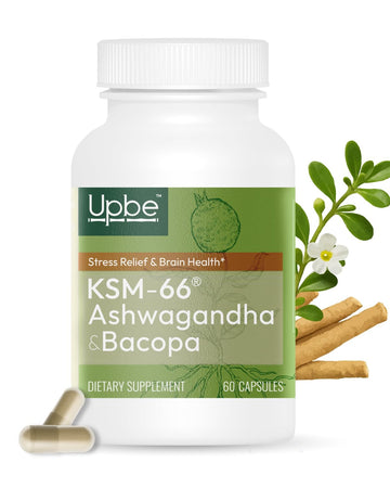 Upbe Ashwagandha Supplements for Women & Men - KSM-66® with Bacopa & Milk Thistle, 60 Vegan Capsules - Stress Relief, Mood, Cortisol Support, Extra Strength Ashwagandha Capsules - OzHealthStandard