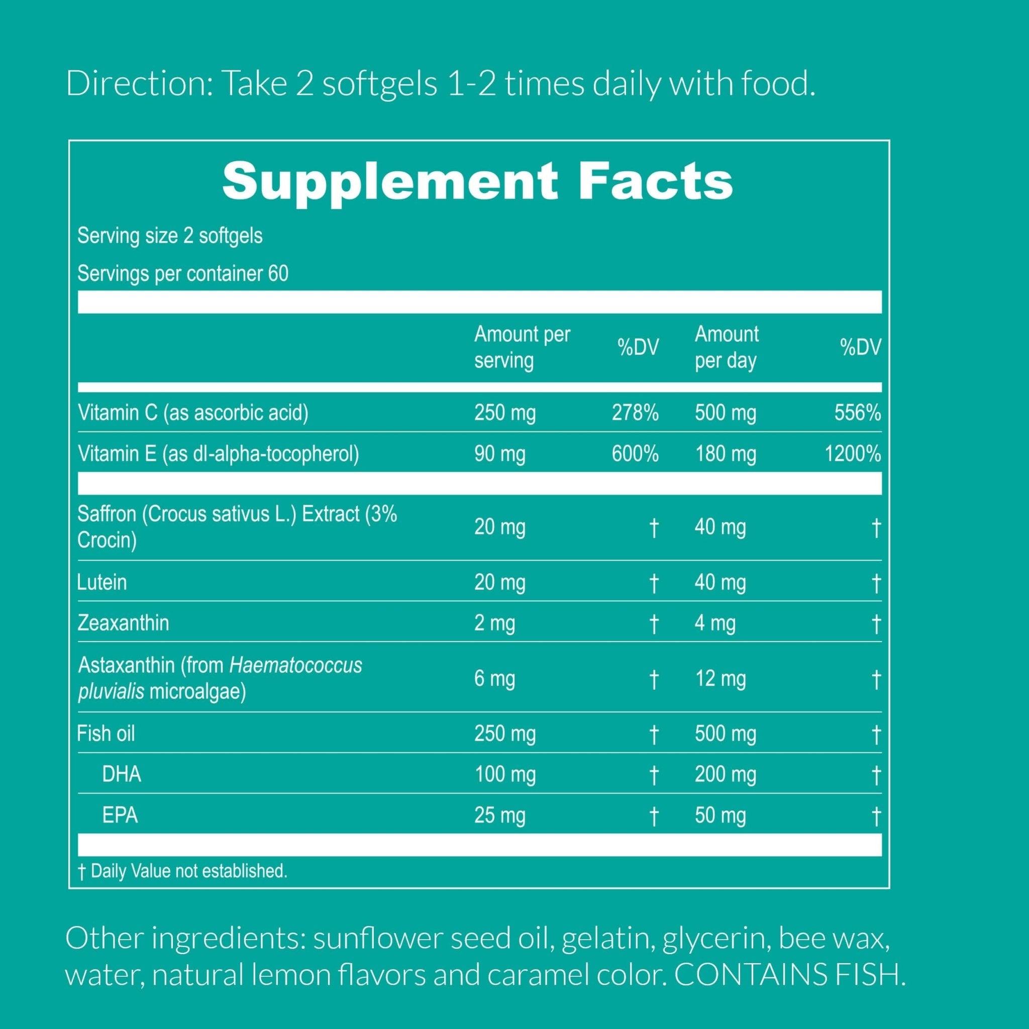 UpNourish AREDS 2 Plus Eye Vitamin Supplement, AREDS 2 Zinc Free Formula with Lutein, Zeaxanthin, Saffron, Astaxanthin & DHA - 120 softgels - OzHealthStandard