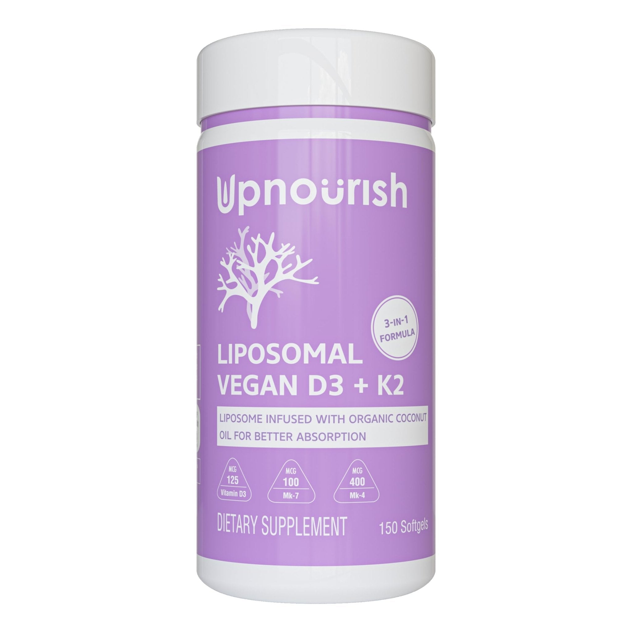 UpNourish Certified Vegan Vitamin D3 5000 IU K2 MK4 MK7 500 mcg Supplement, 150 Softgels, Plant Based Liposomal Vitamin D K with Organic - OzHealthStandard