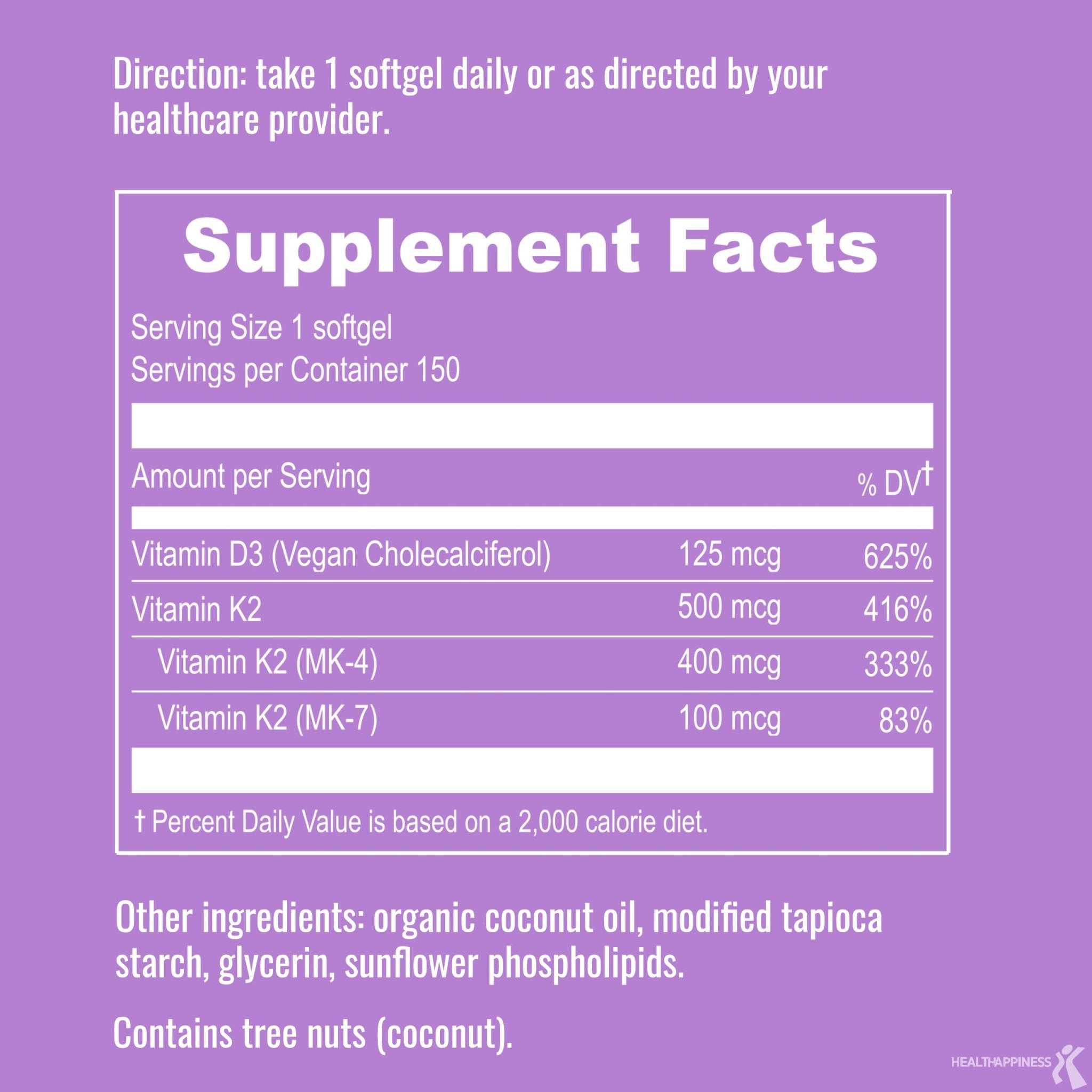 UpNourish Certified Vegan Vitamin D3 5000 IU K2 MK4 MK7 500 mcg Supplement, 150 Softgels, Plant Based Liposomal Vitamin D K with Organic - OzHealthStandard