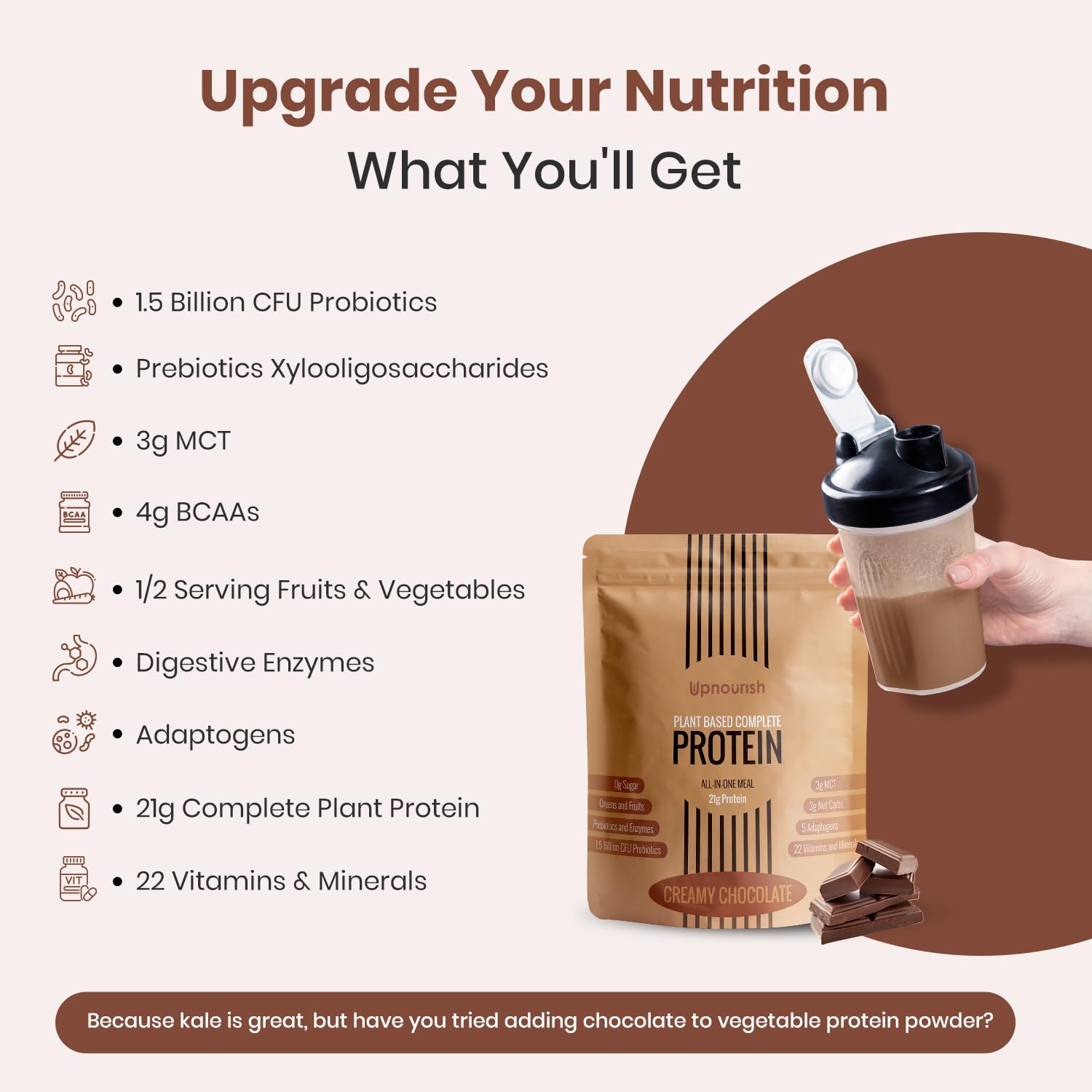 UpNourish Chocolate Vegan Protein Powder 54 Superfoods Powder,1.5 Billion CFU Probiotics 21g Plant Based Protein,No Sugar No Dairy No GMO Dairy Free,Meal Replacement Shake Keto-Friendly Low-Carb Diet,15 Servings - OzHealthStandard
