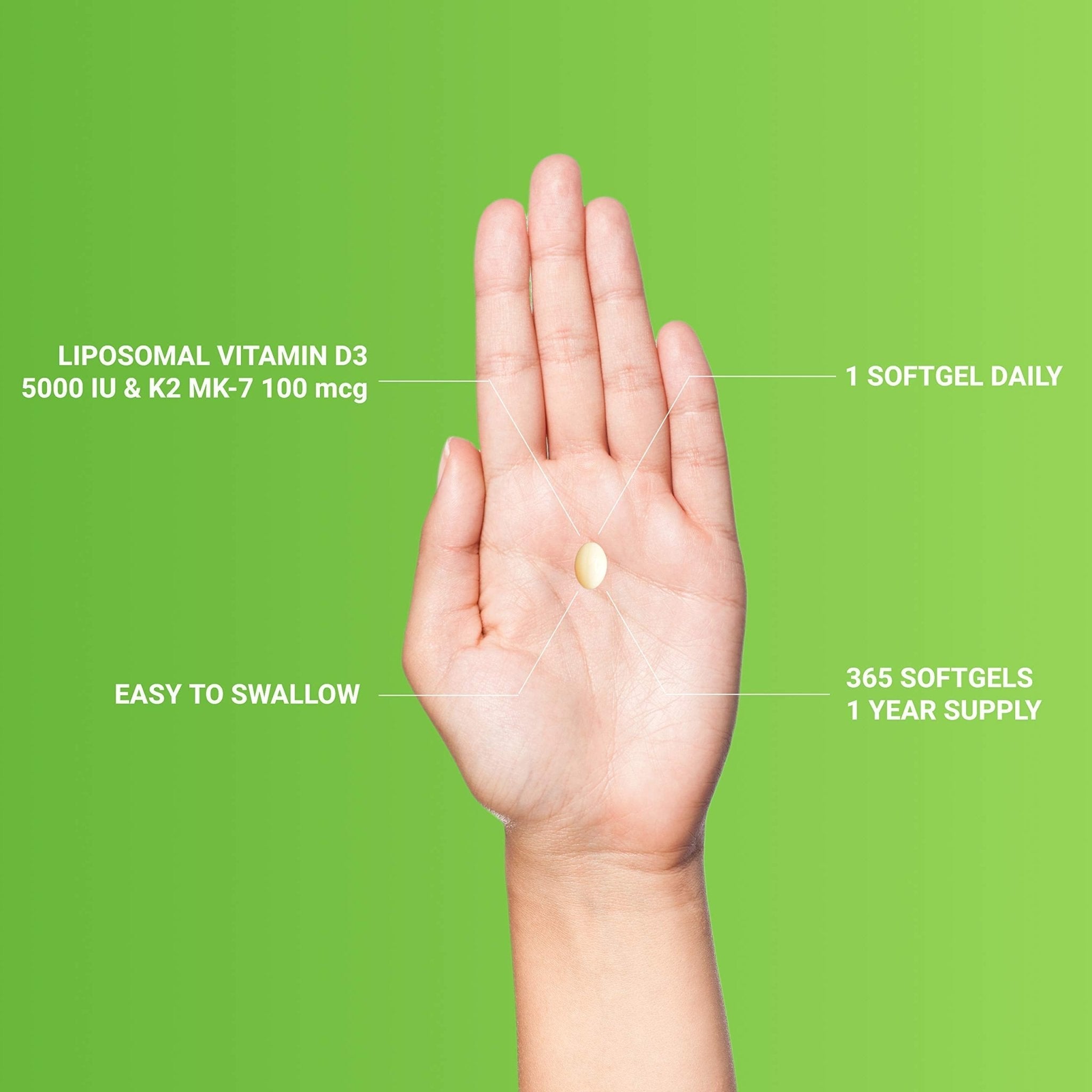 UpNourish Liposomal D3 K2 MK-7 – 365 Mini softgels with Organic Coconut Oil - 5000 IU 125 mcg Vitamin D3 and 100 mcg Vitamin k2 - OzHealthStandard