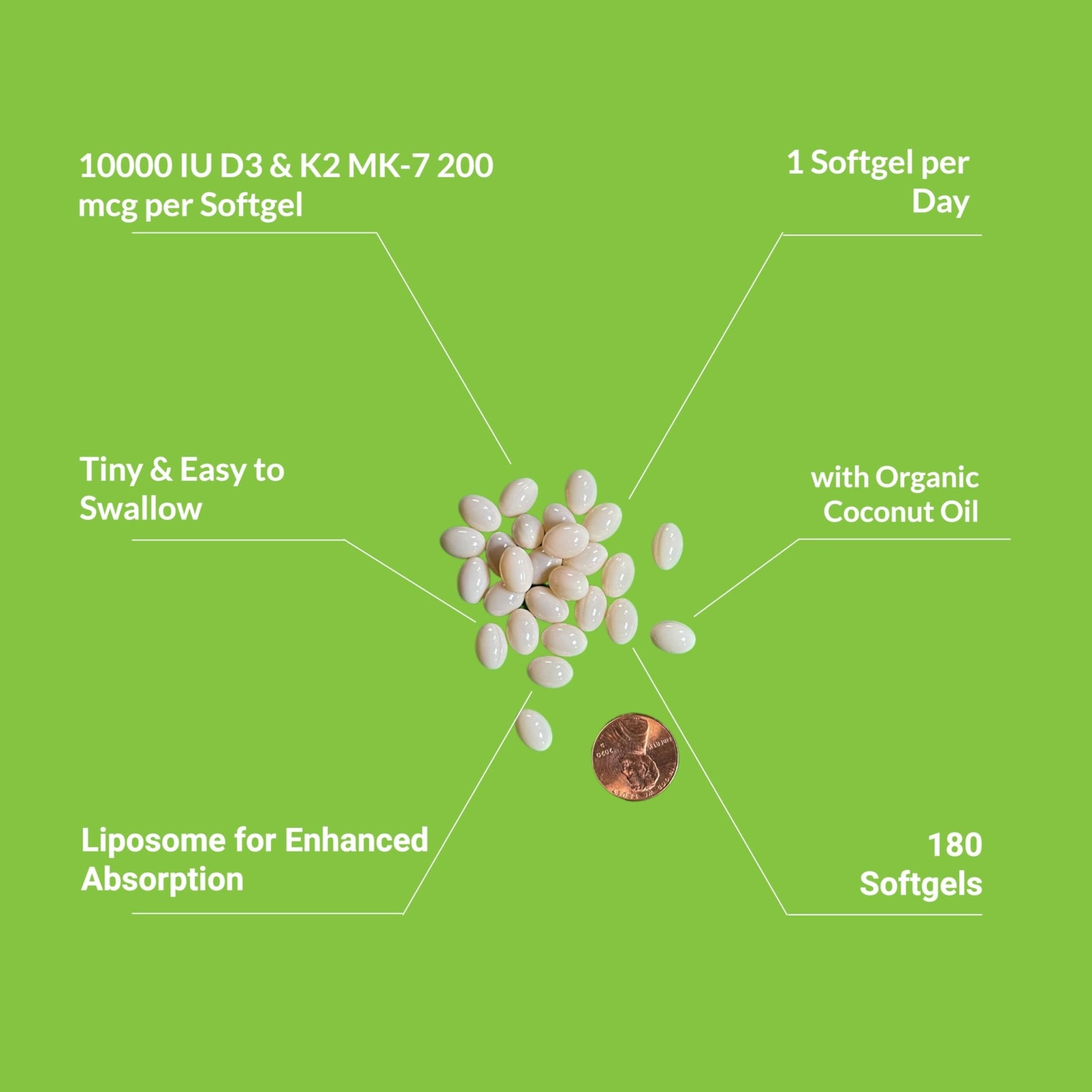UpNourish Liposomal D3 K2 Vitamin 10000 IU D3 and K2 MK-7 200 mcg - 180 Vitamin D3 k2 (Vitamina D3 con K2) Mini Softgels - Easy to Swallow K2 D3 Vitamin - OzHealthStandard