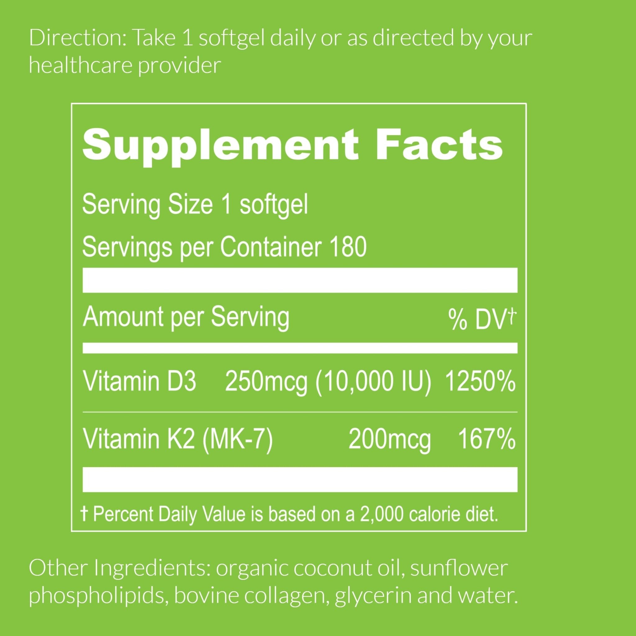 UpNourish Liposomal D3 K2 Vitamin 10000 IU D3 and K2 MK-7 200 mcg - 180 Vitamin D3 k2 (Vitamina D3 con K2) Mini Softgels - Easy to Swallow K2 D3 Vitamin - OzHealthStandard