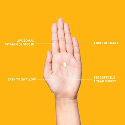 UpNourish Liposomal Vitamin D3 5000 IU Softgels - 1 Year Supply | Organic Coconut Oil Infused Vitamin D Supplements - Support Bone, Dental, Heart, Mood & Immune Health - Non GMO Gluten Free - 365 ct - OzHealthStandard