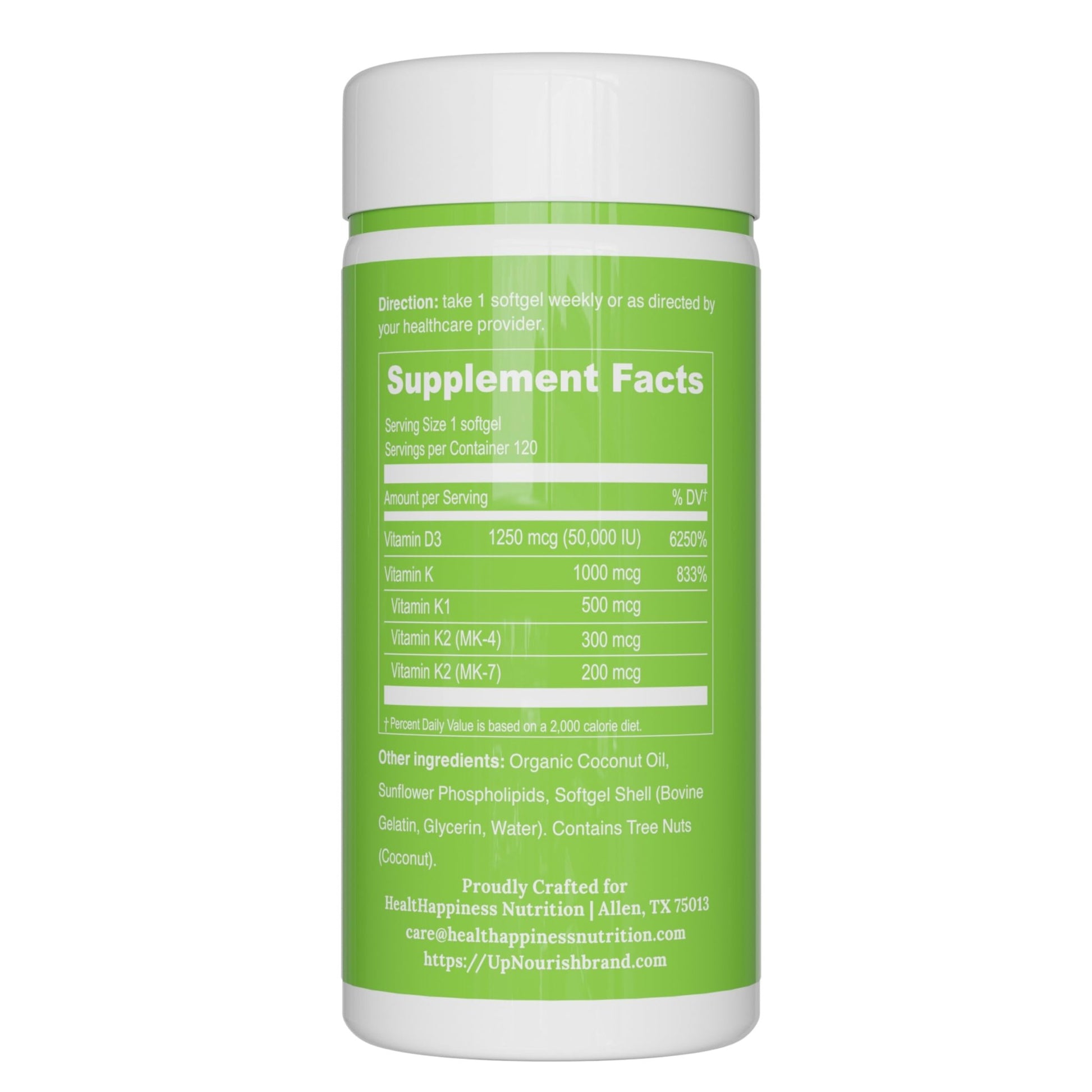 UpNourish Liposomal Vitamin D3 50000 IU (Vitamina D3 de 50000) with 1000 mcg Vitamin K, High Dose Vitamin D3 K2, Vitamin D 50000 IU with K1, K2 MK-4 and MK-7, 120 Mini Softgels - OzHealthStandard