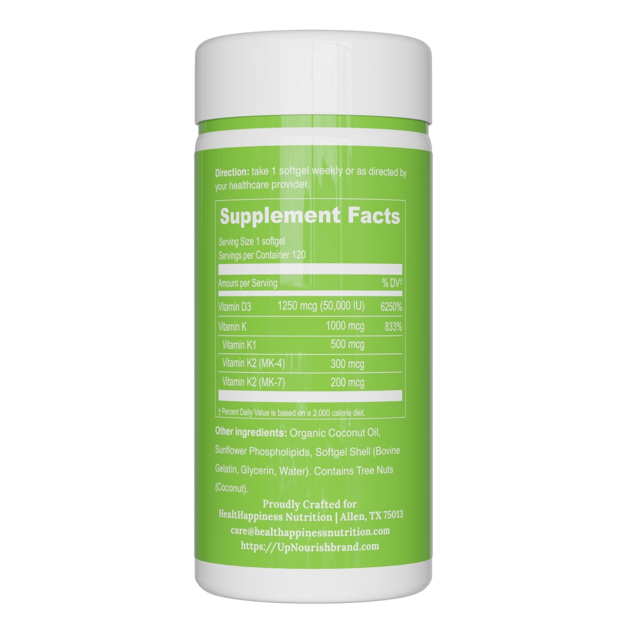 UpNourish Liposomal Vitamin D3 50000 IU (Vitamina D3 de 50000) with 1000 mcg Vitamin K, High Dose Vitamin D3 K2, Vitamin D 50000 IU with K1, K2 MK-4 and MK-7, 120 Mini Softgels - OzHealthStandard